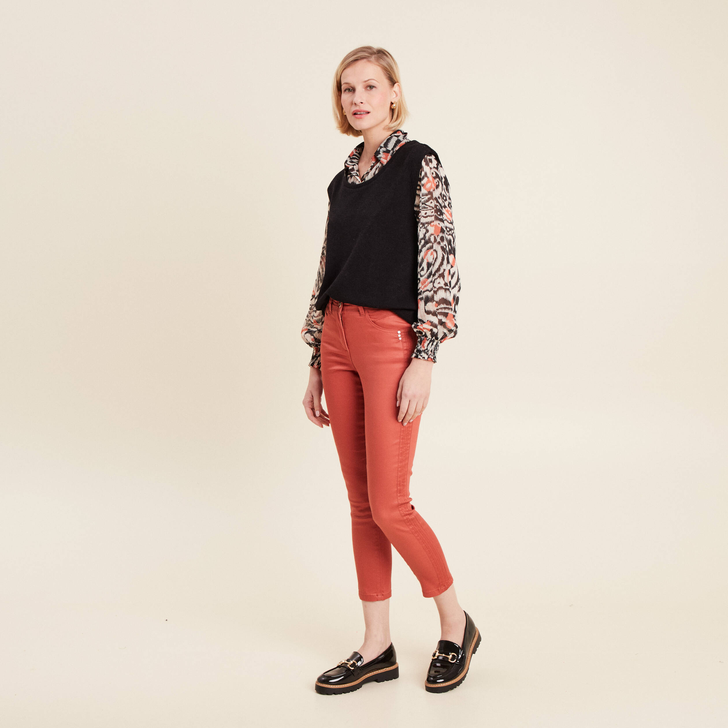 t shirt manches longues 2 en 1 orange femme T-shirt manches longues 2-en-1 orange femme