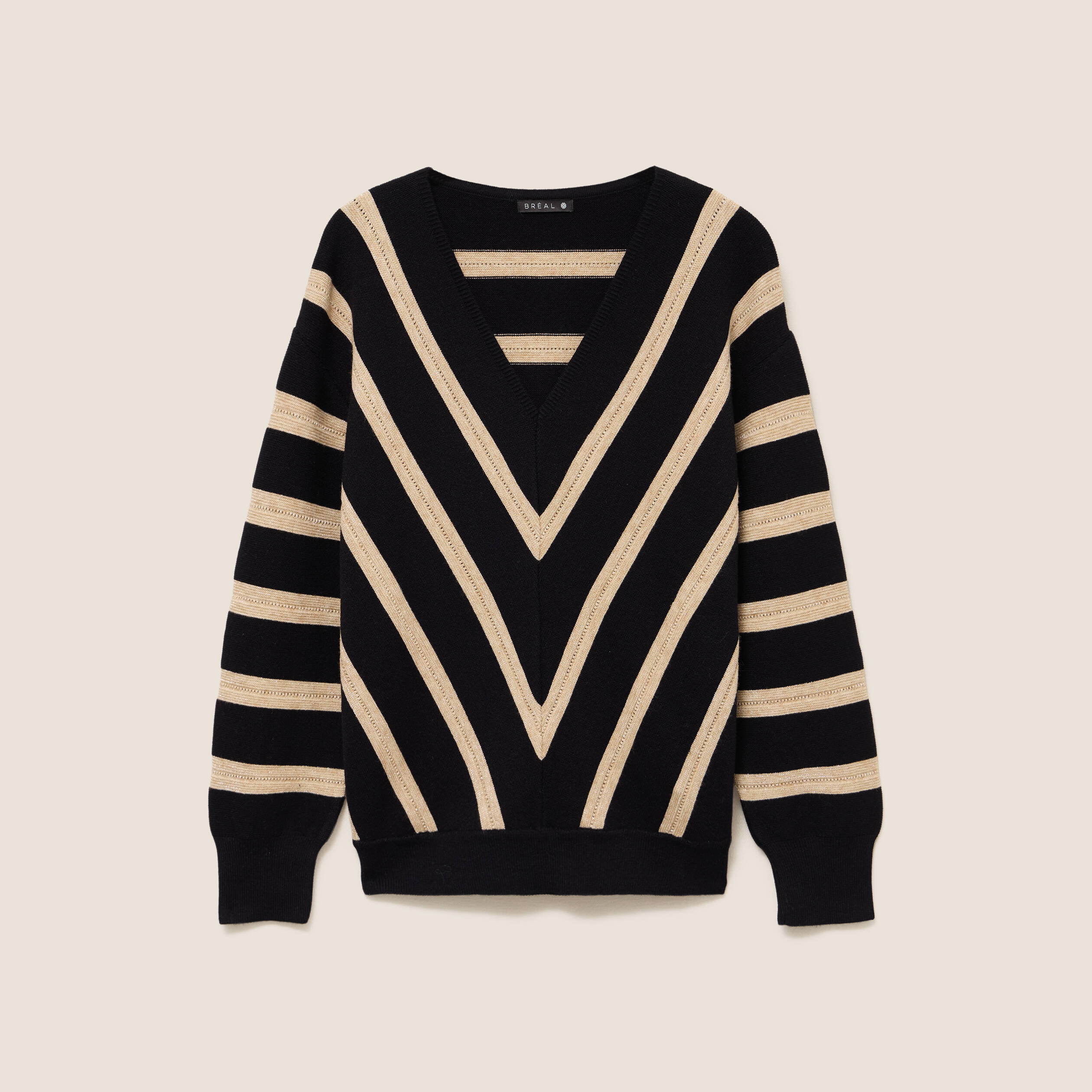 Pull droit court col v manches longues bleu femme
