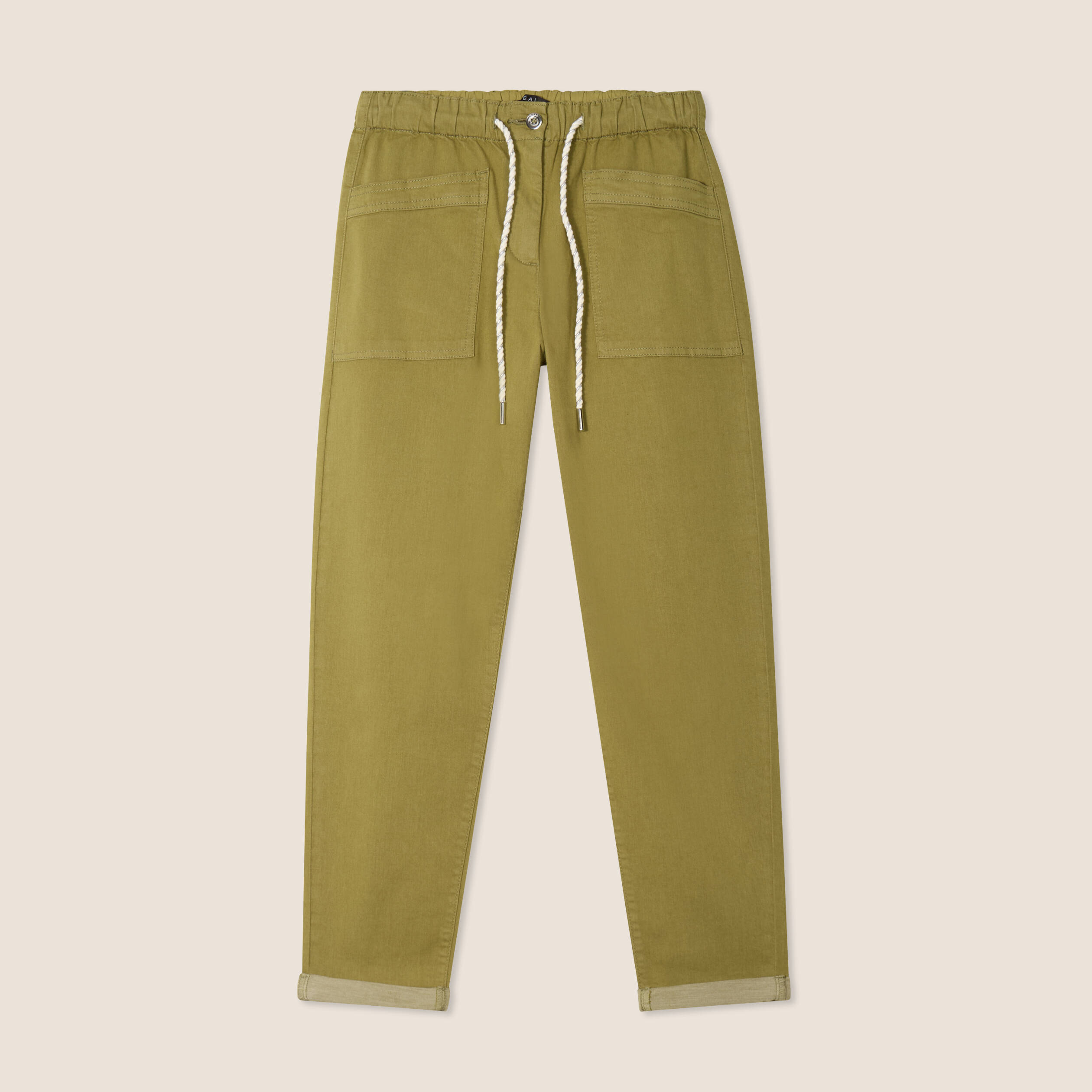 Pantalon coupe mom 7/8&egrave;me vert kaki femme