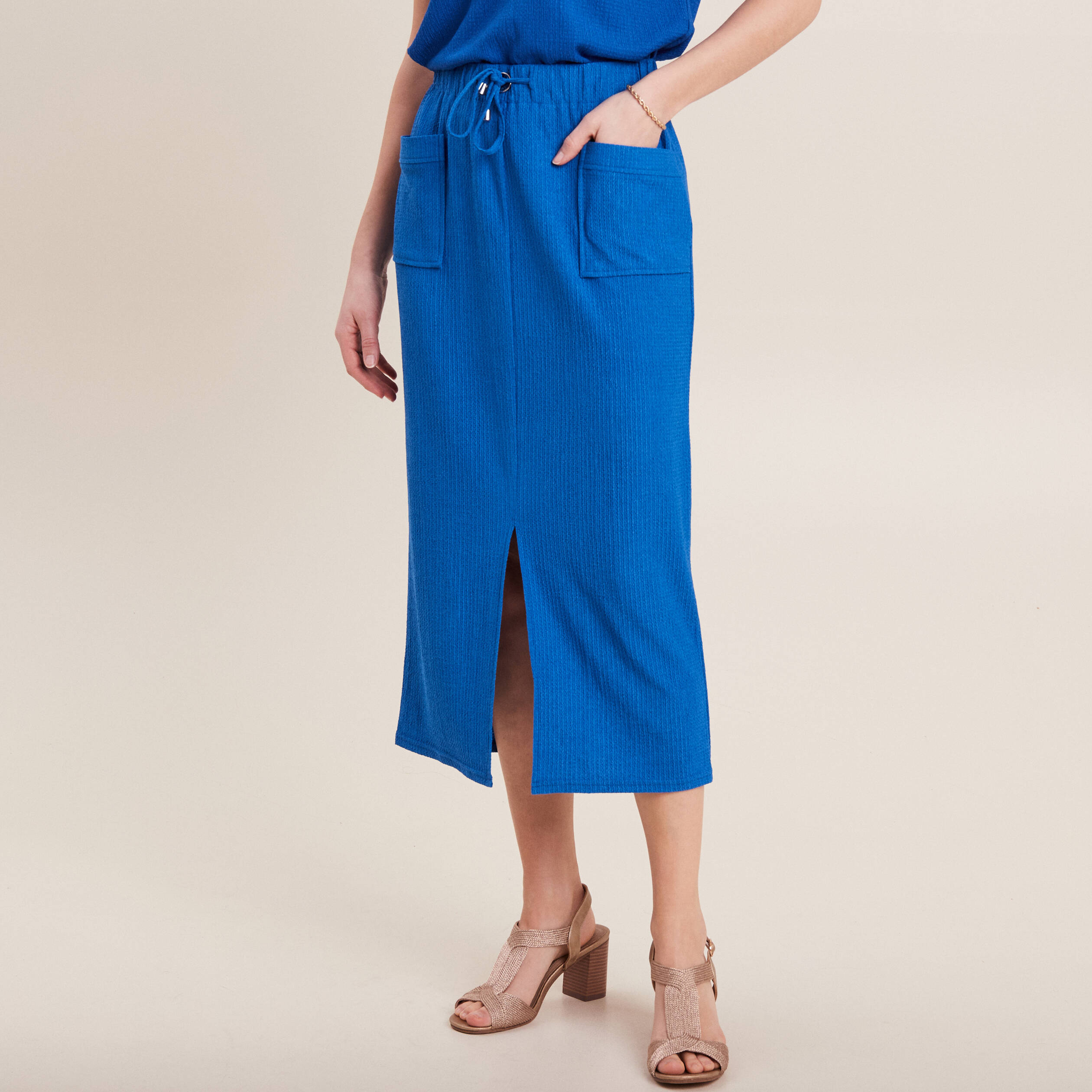 Jupe longue fourreau bleu electrique femme