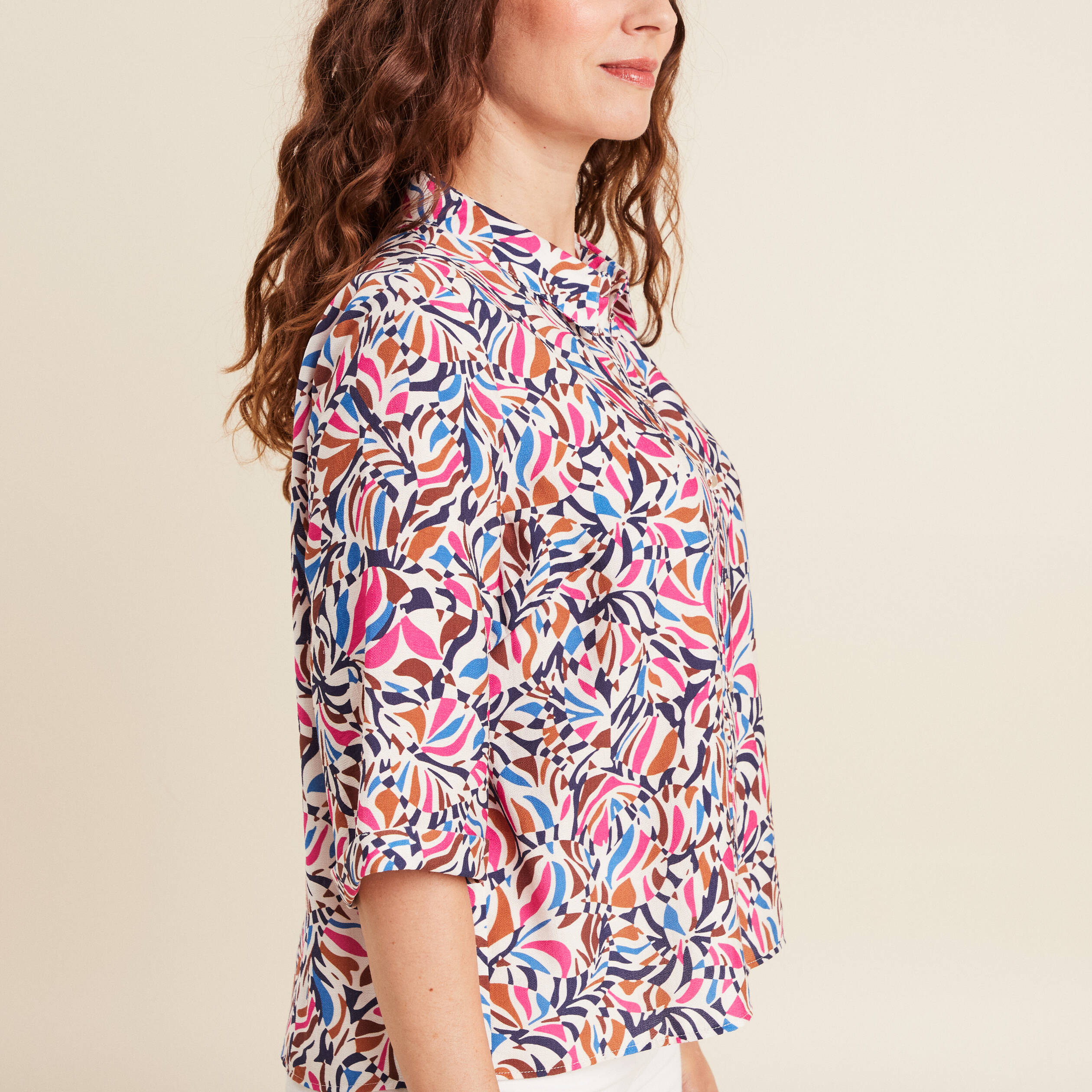 chemise fluide col chemise manches 34 bleu femme Chemise fluide col chemise manches 3/4 bleu femme