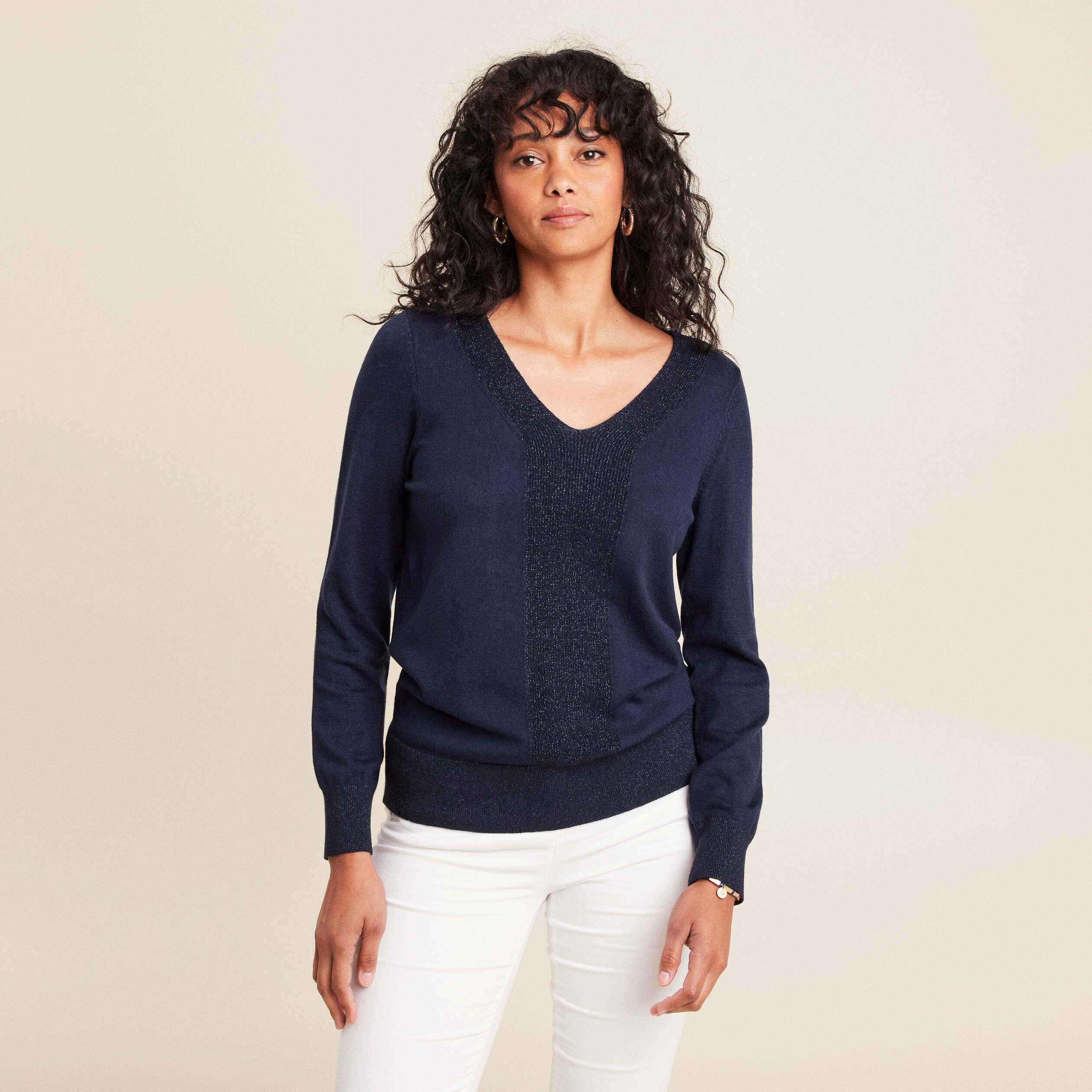 Pull manches longues bleu marine femme