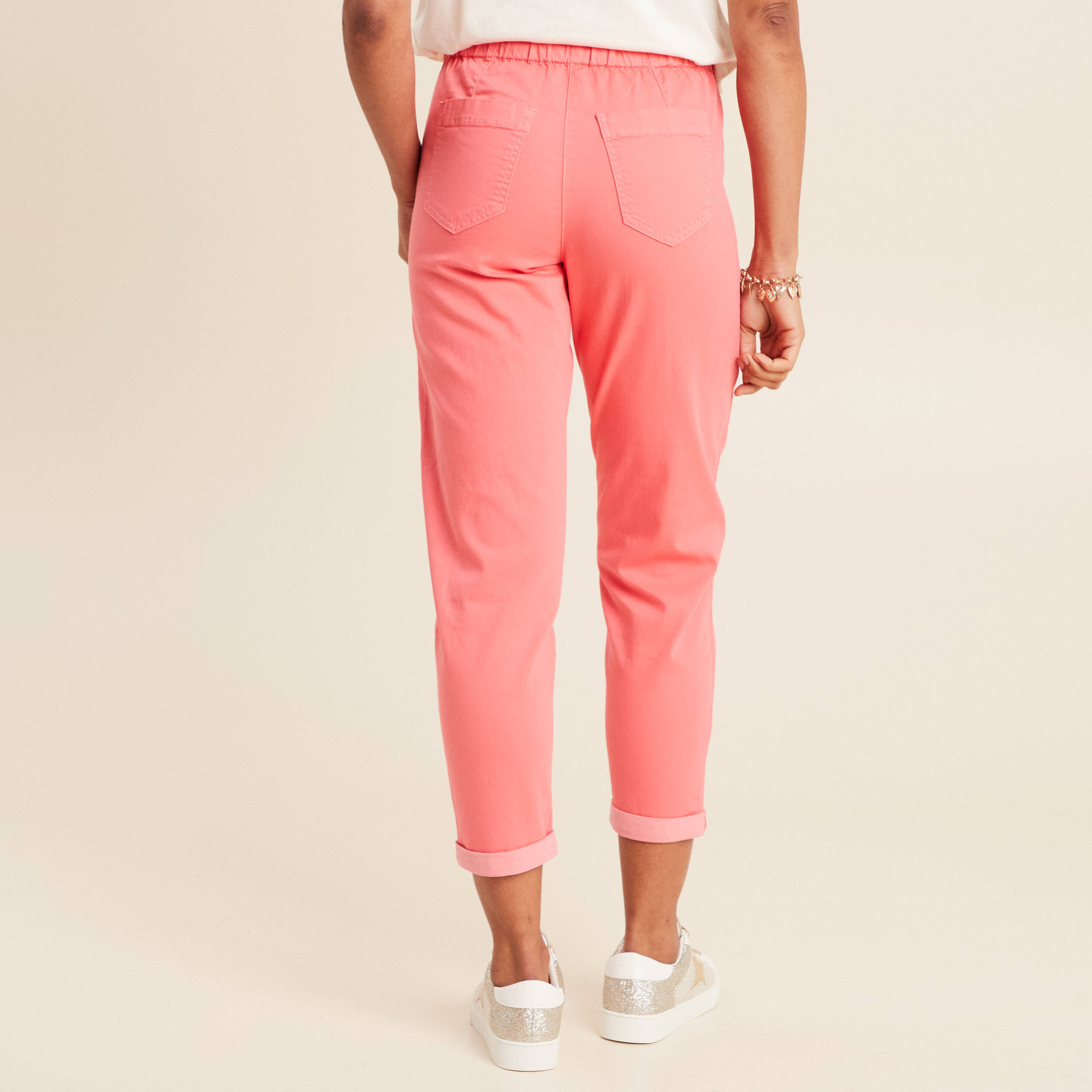 pantalon coupe droite a coulisse rose vif femme Pantalon coupe droite à coulisse rose vif femme