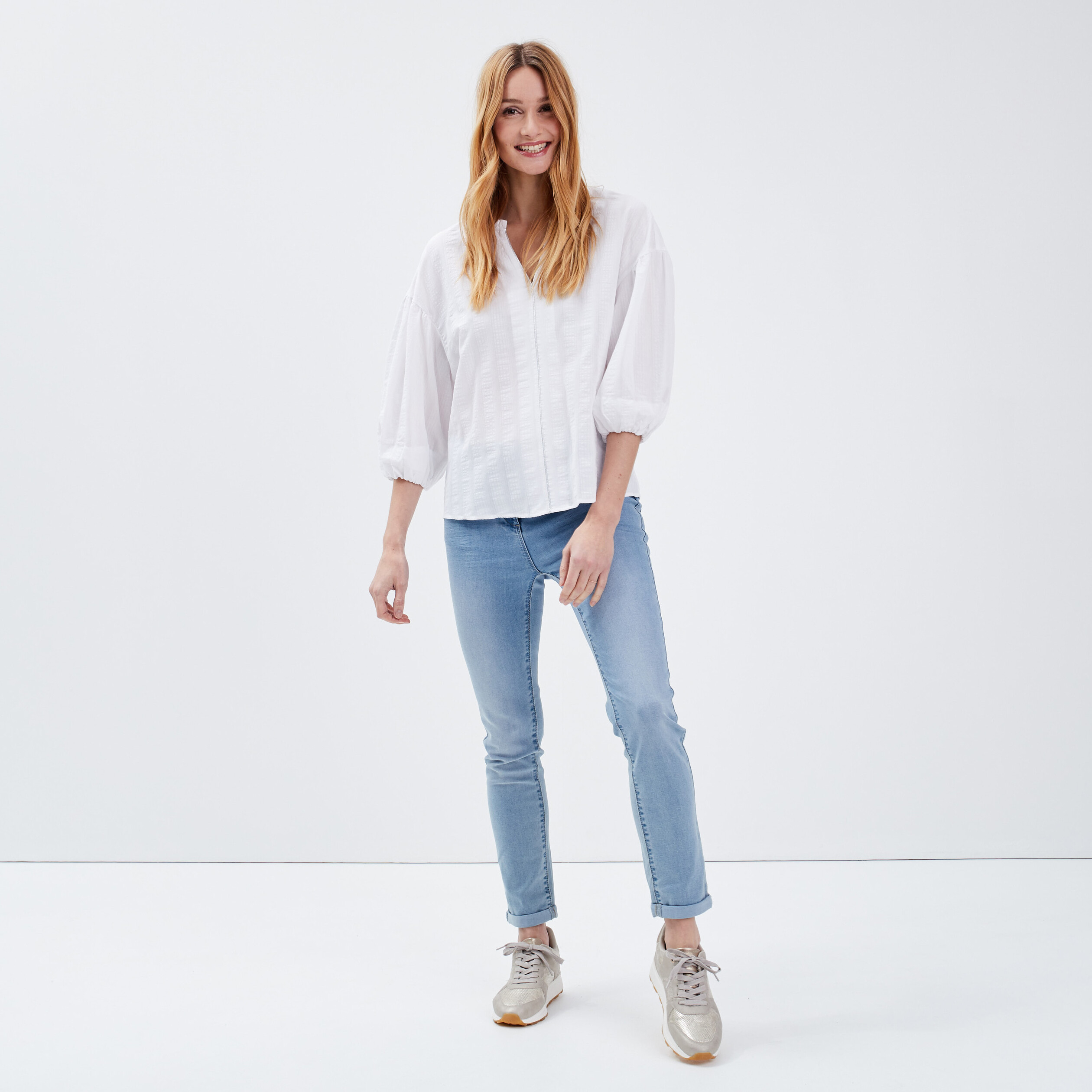 Blouse manches 3/4 ecru femme
