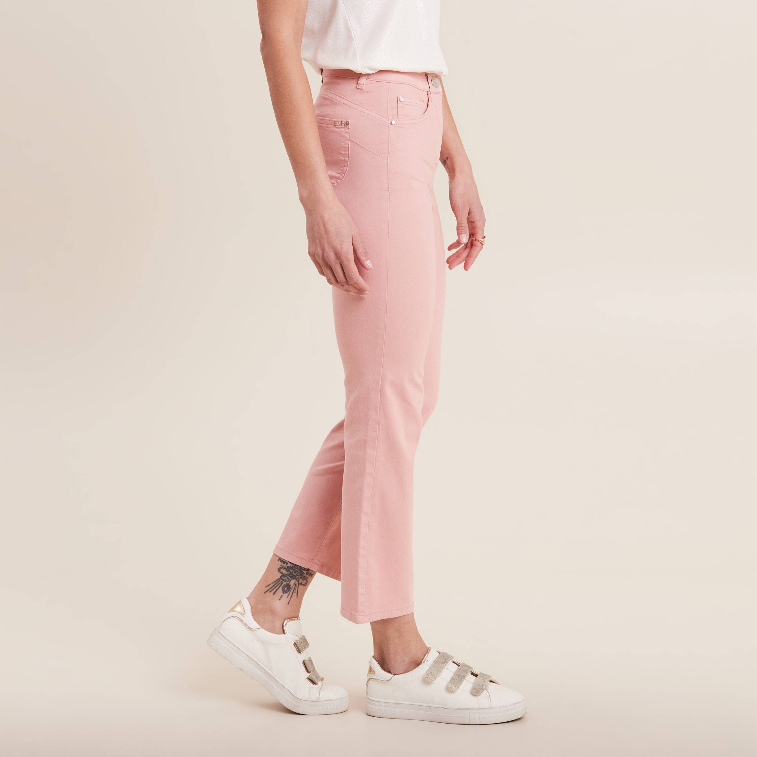 Pantalon léger taille standard 7/8ème rose femme