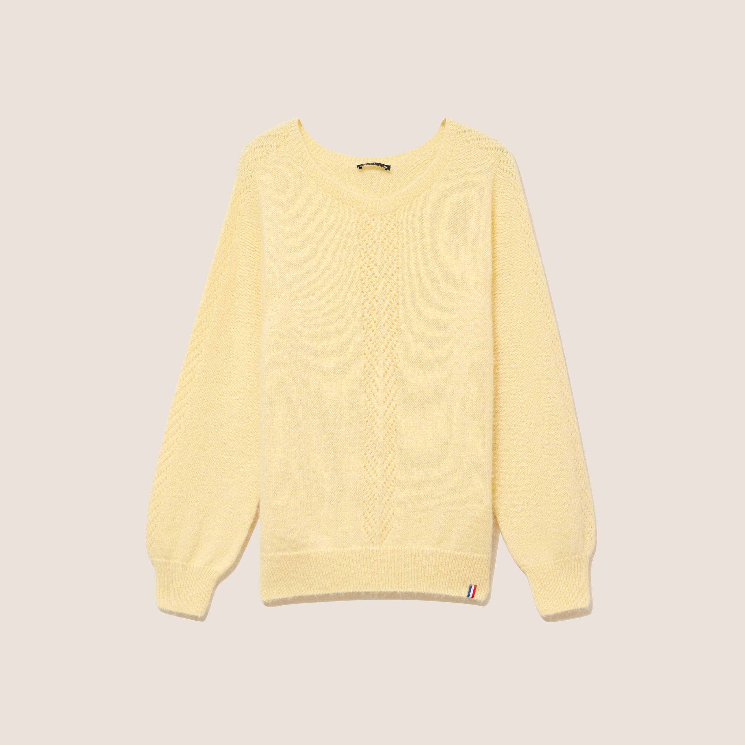 Pull confectionn&eacute; en France jaune pastel femme