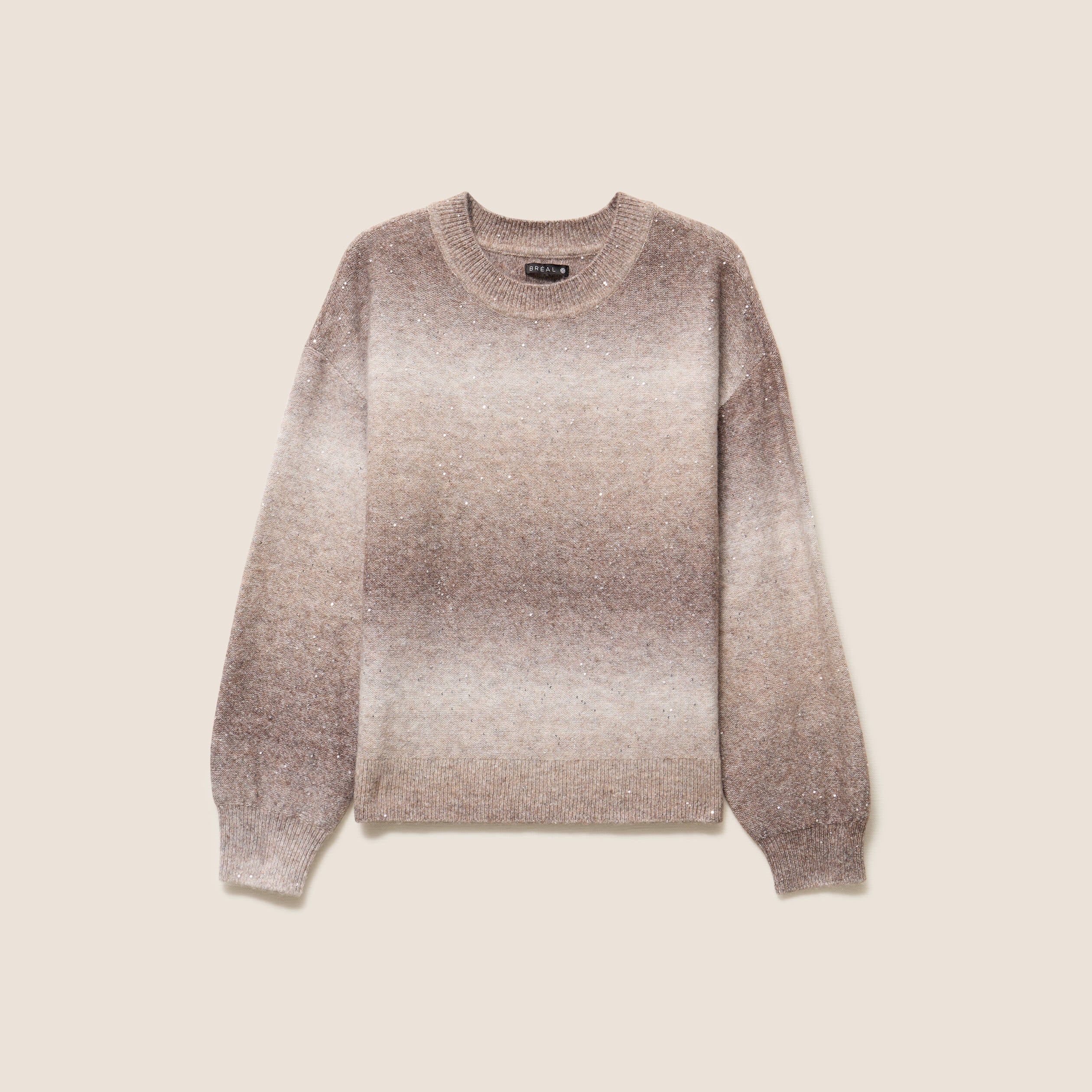 Pull col rond &agrave; sequins taupe femme