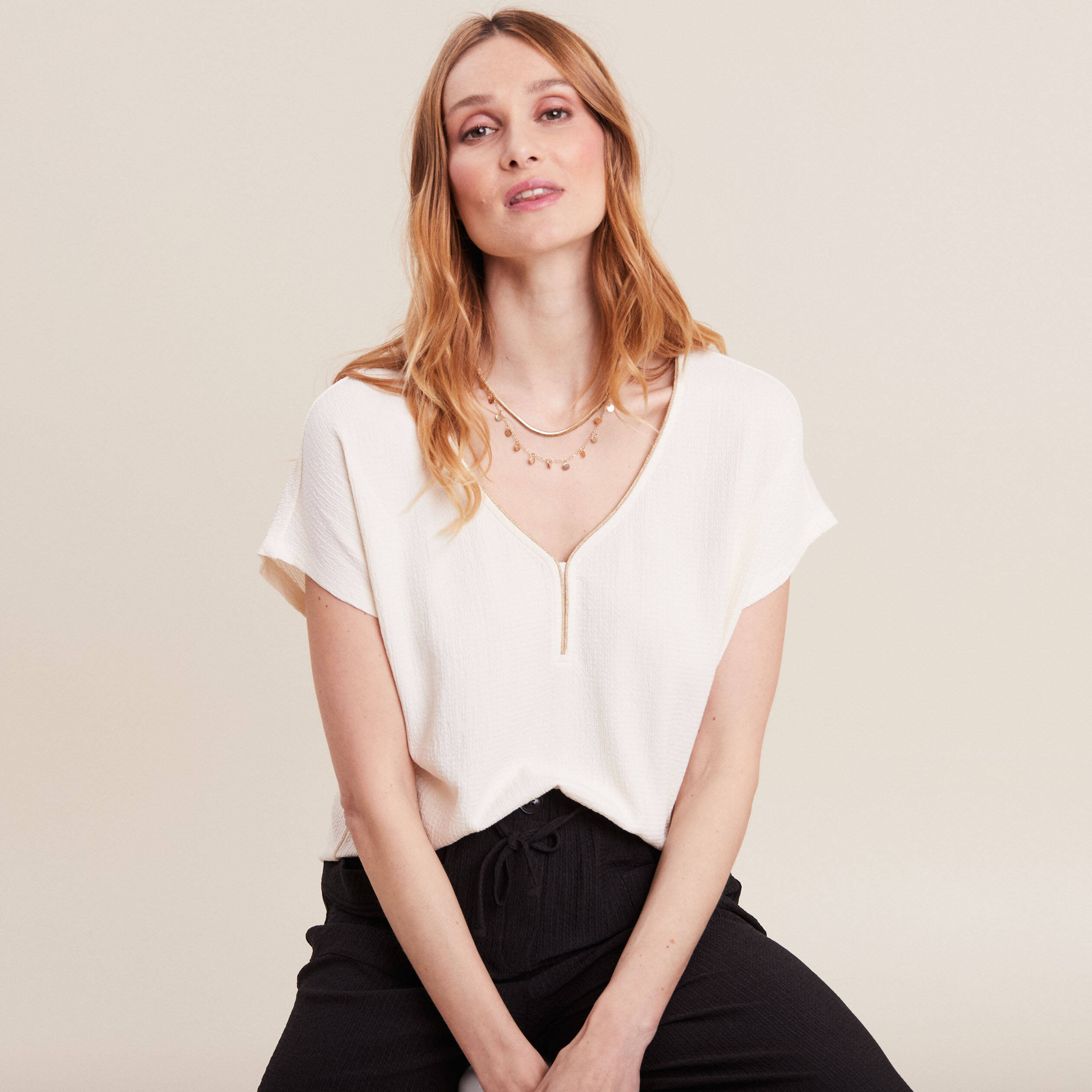 T-shirt manches courtes ecru femme