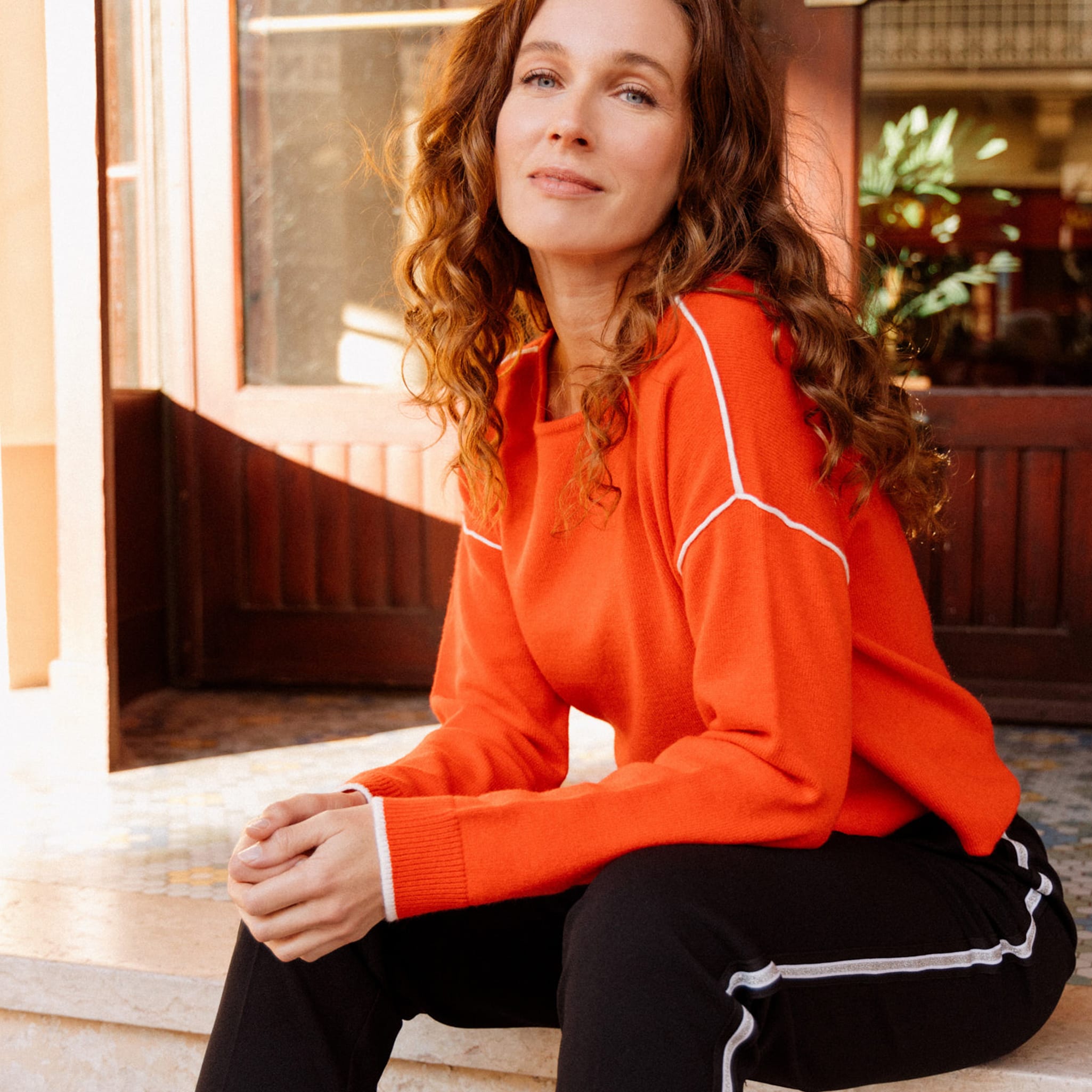 Pull manches longues orange foncé femme
