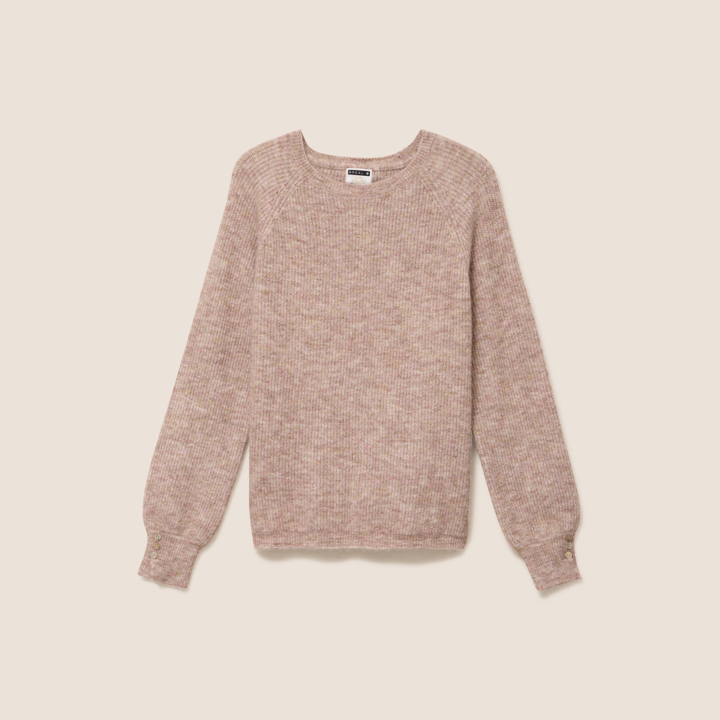 Pull col rond beige femme