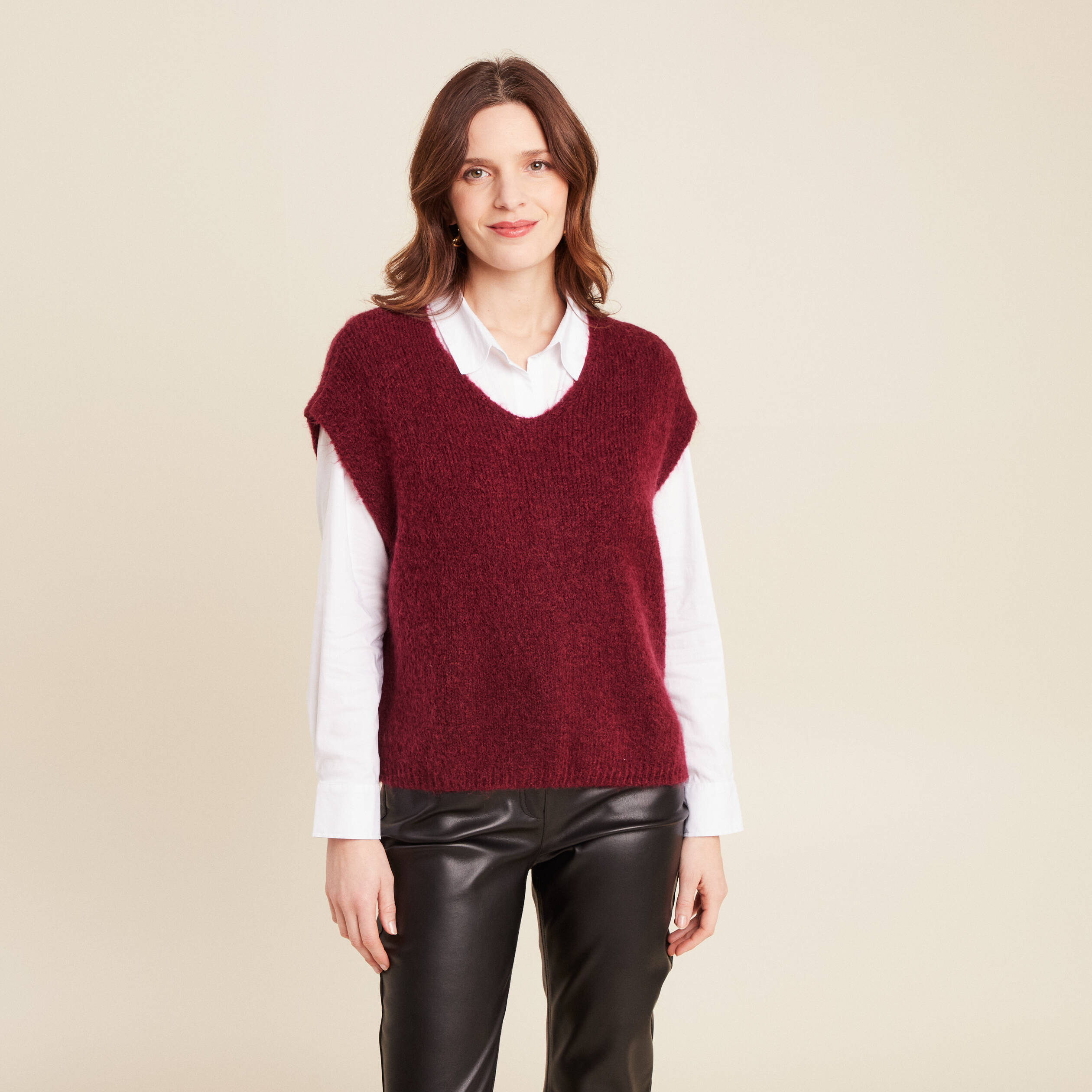 pull sans manches bordeaux femme Pull sans manches bordeaux femme