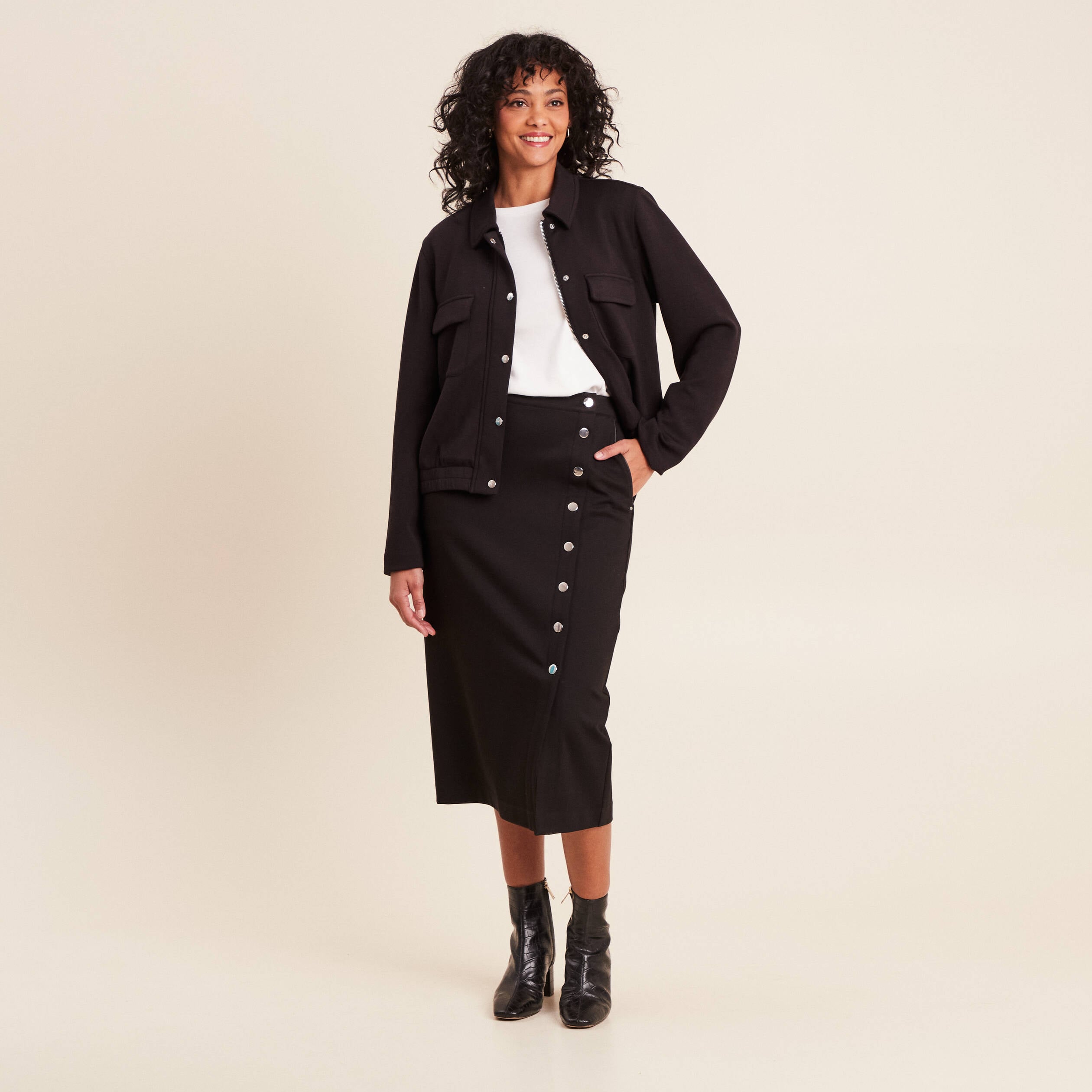 Jupe en maille doubl&eacute;e noir femme