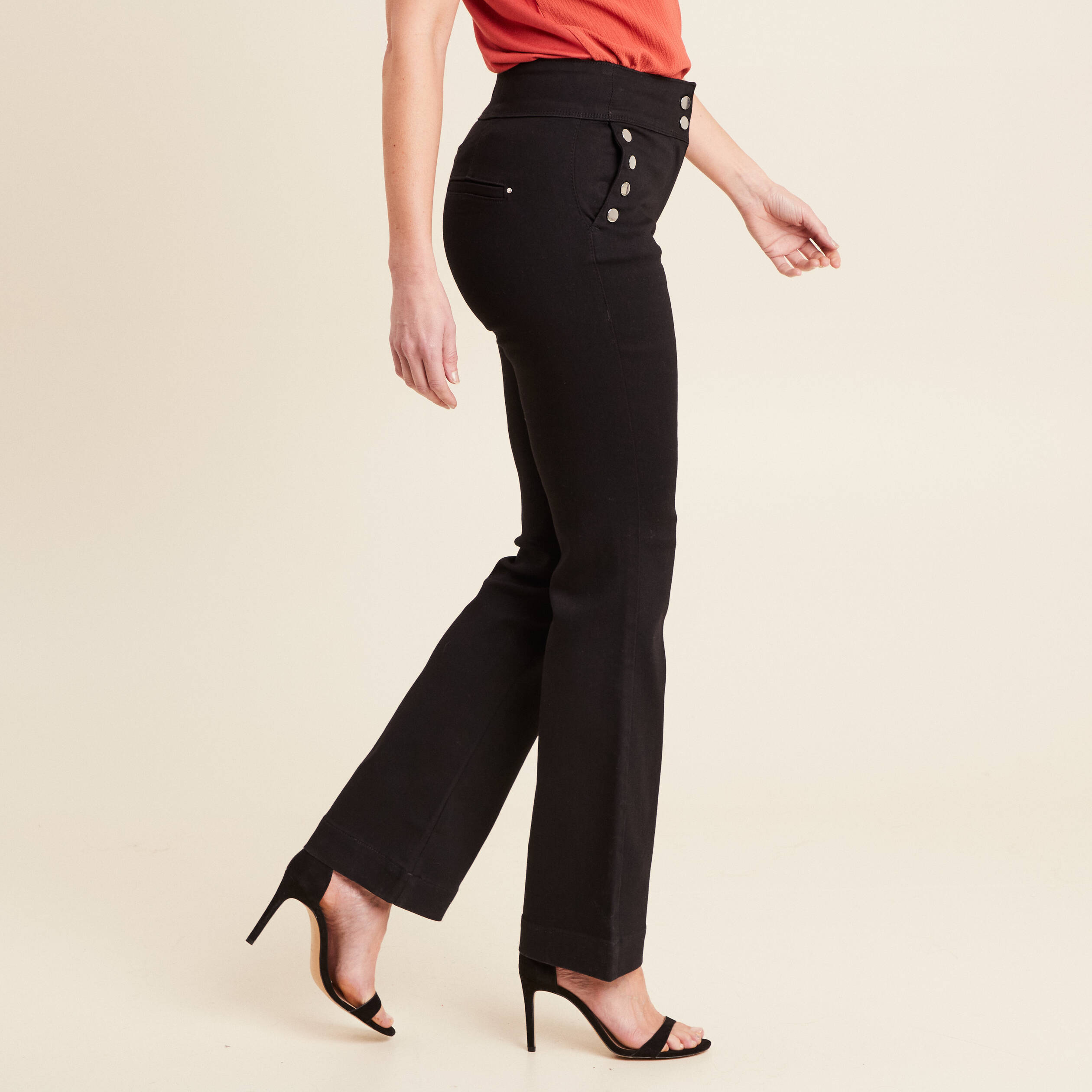 Pantalon bootcut à pont noir femme