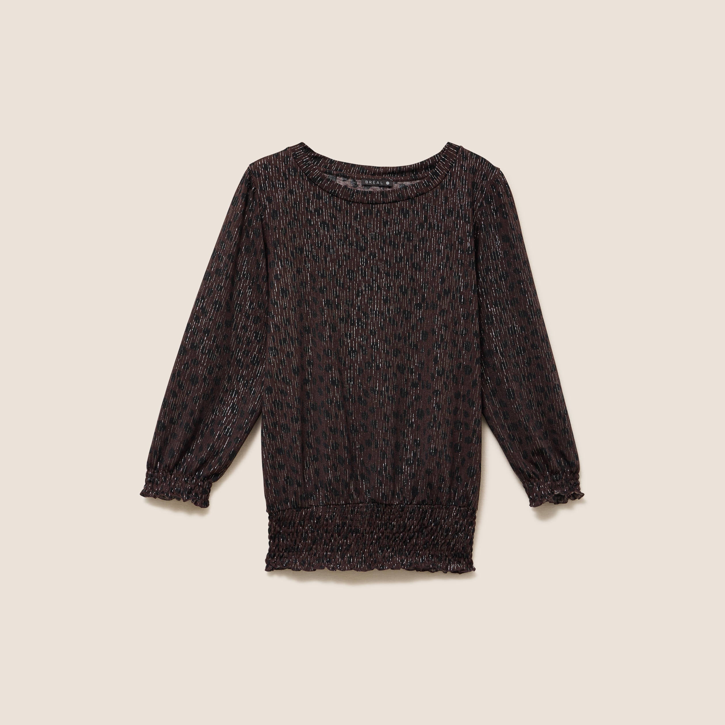 T-shirt col rond manches 3/4 marron fonc&eacute; femme