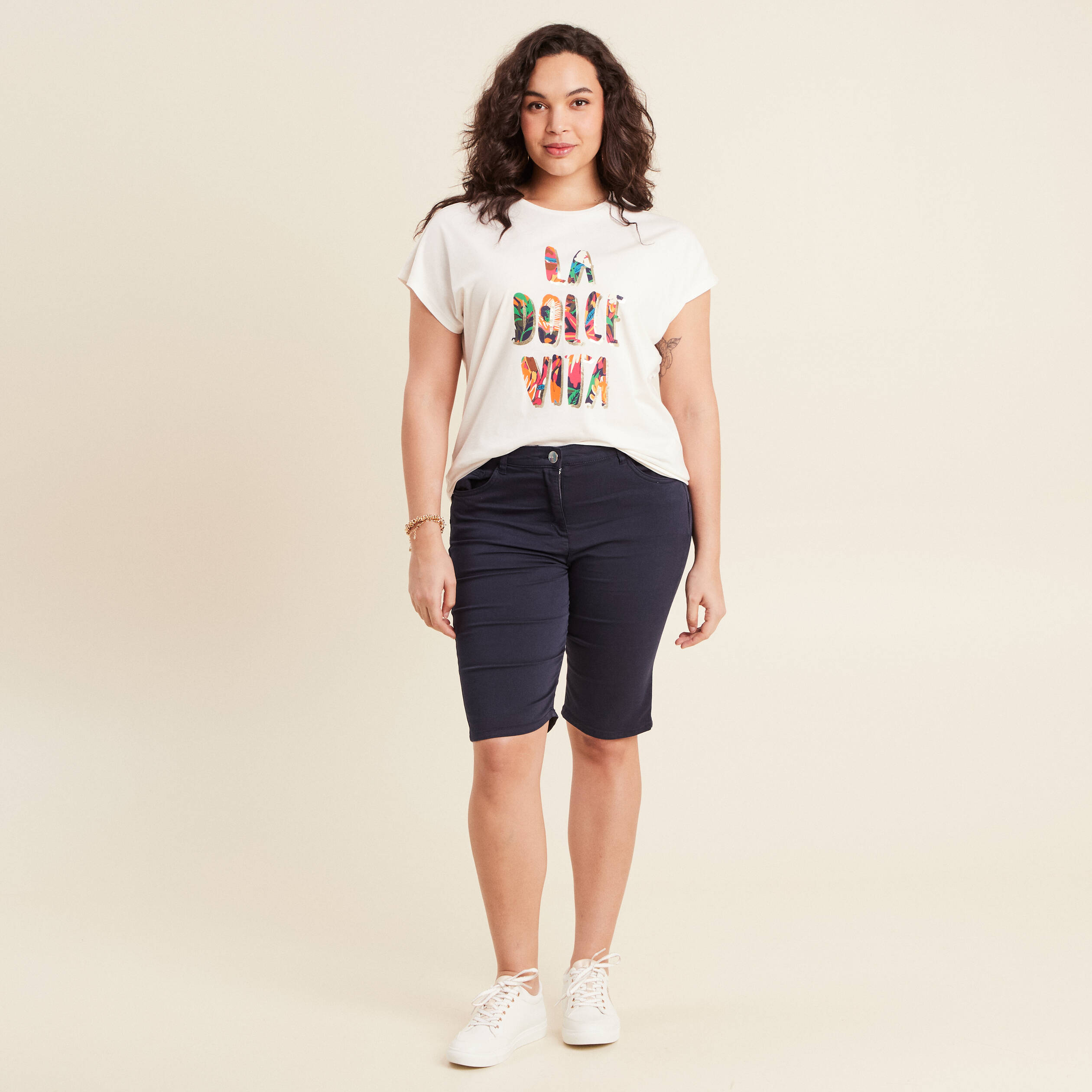 T-shirt manches courtes ecru femme