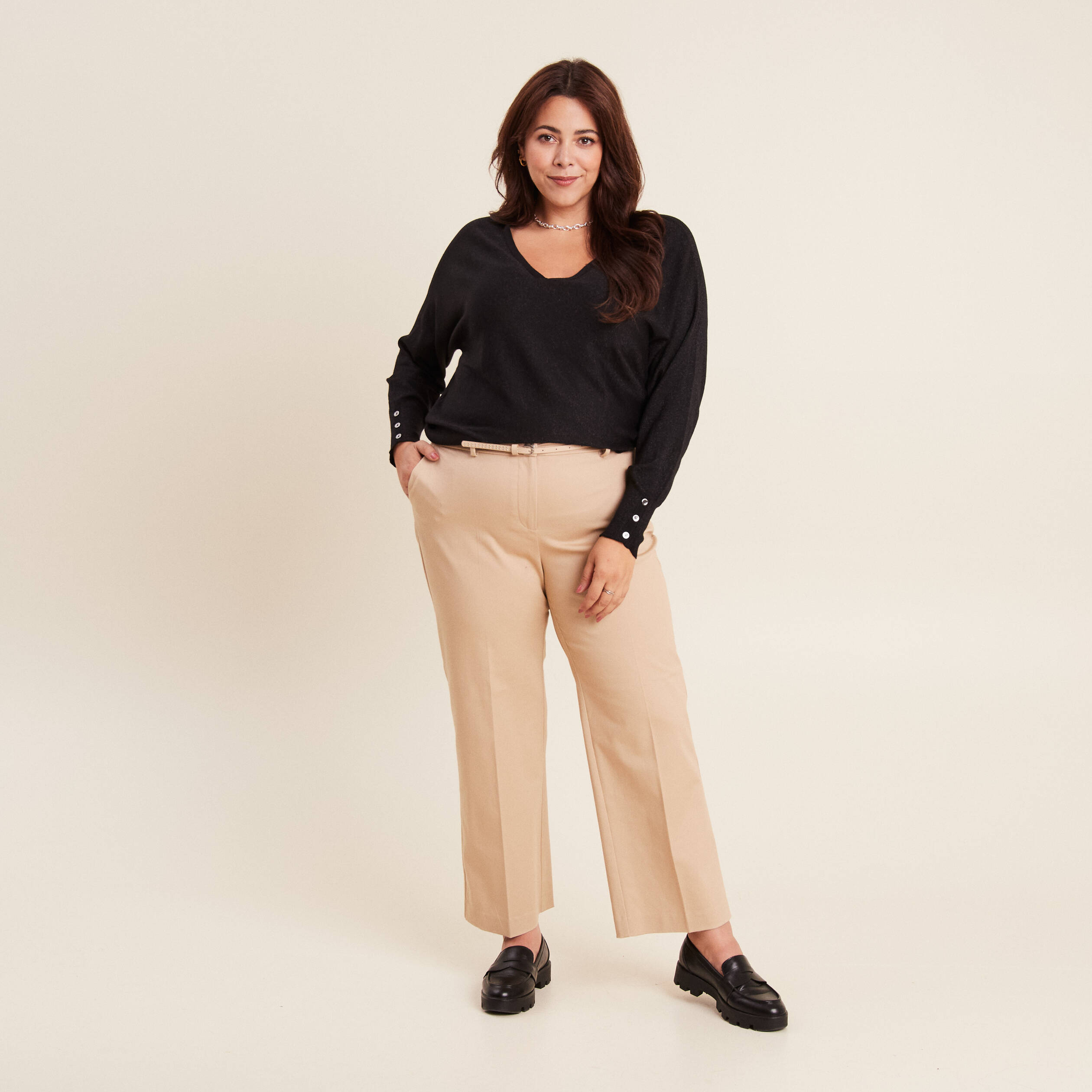 Pantalon flare 7/8ème beige femme