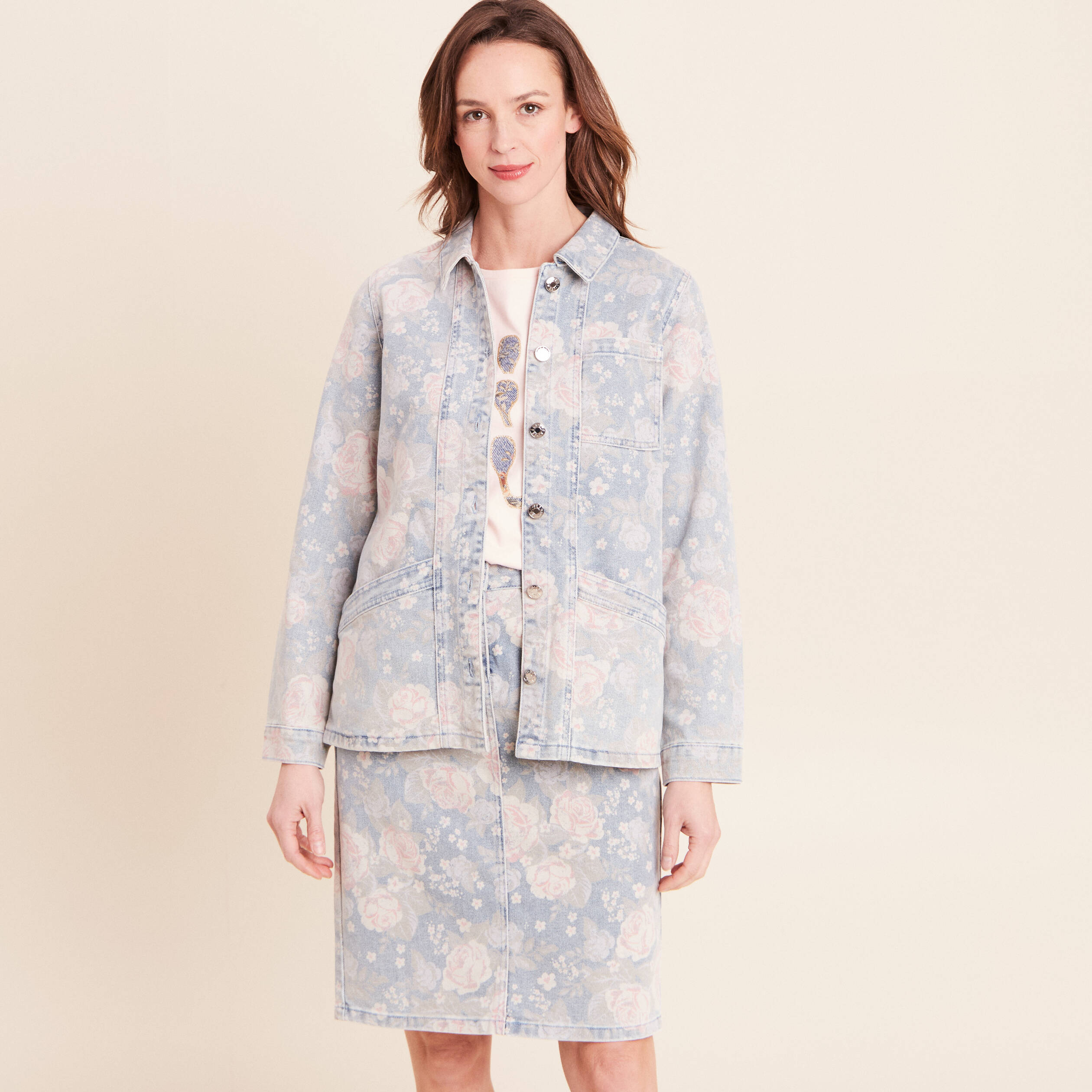 Veste longue droite manches longues rose femme