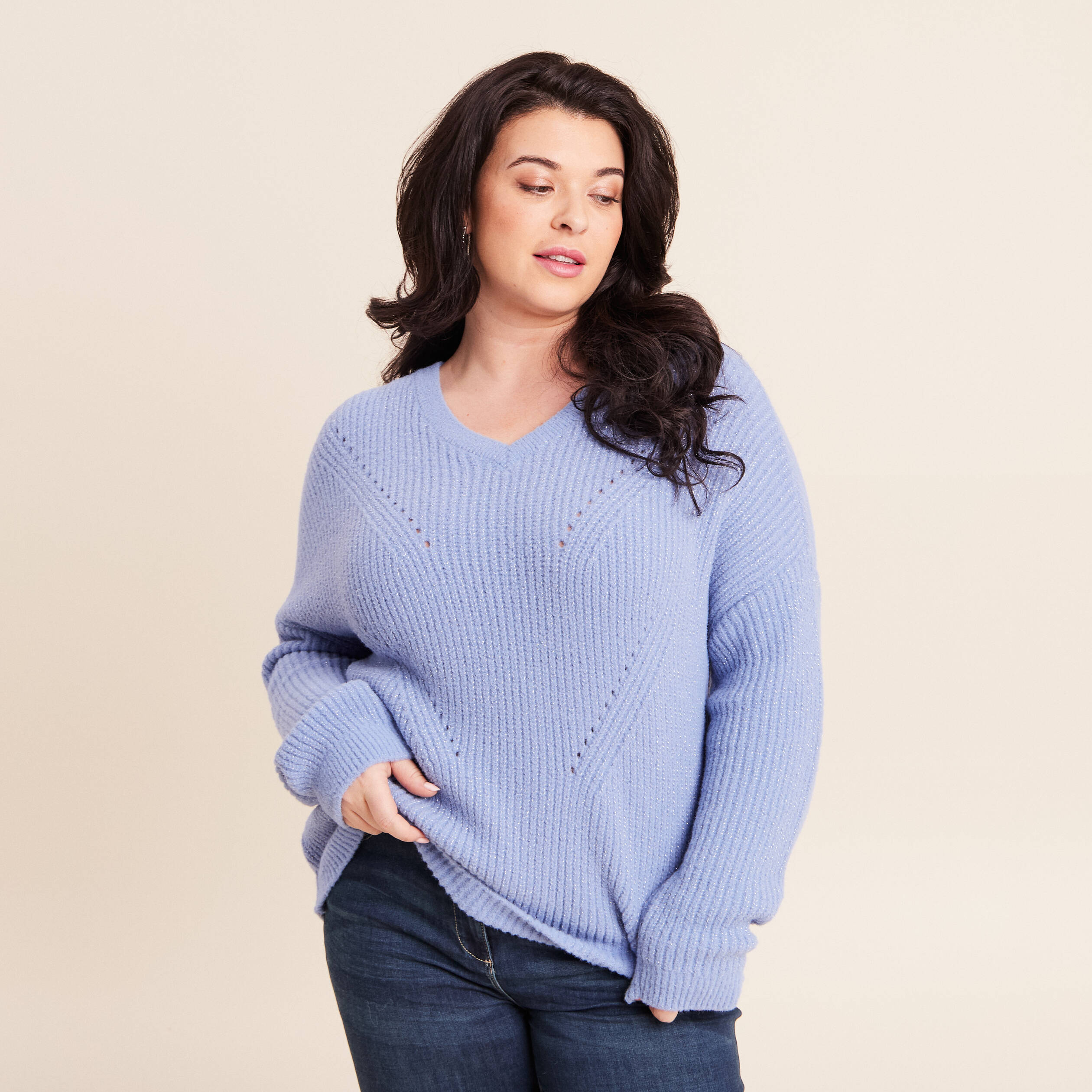 Pull manches longues bleu ciel femme
