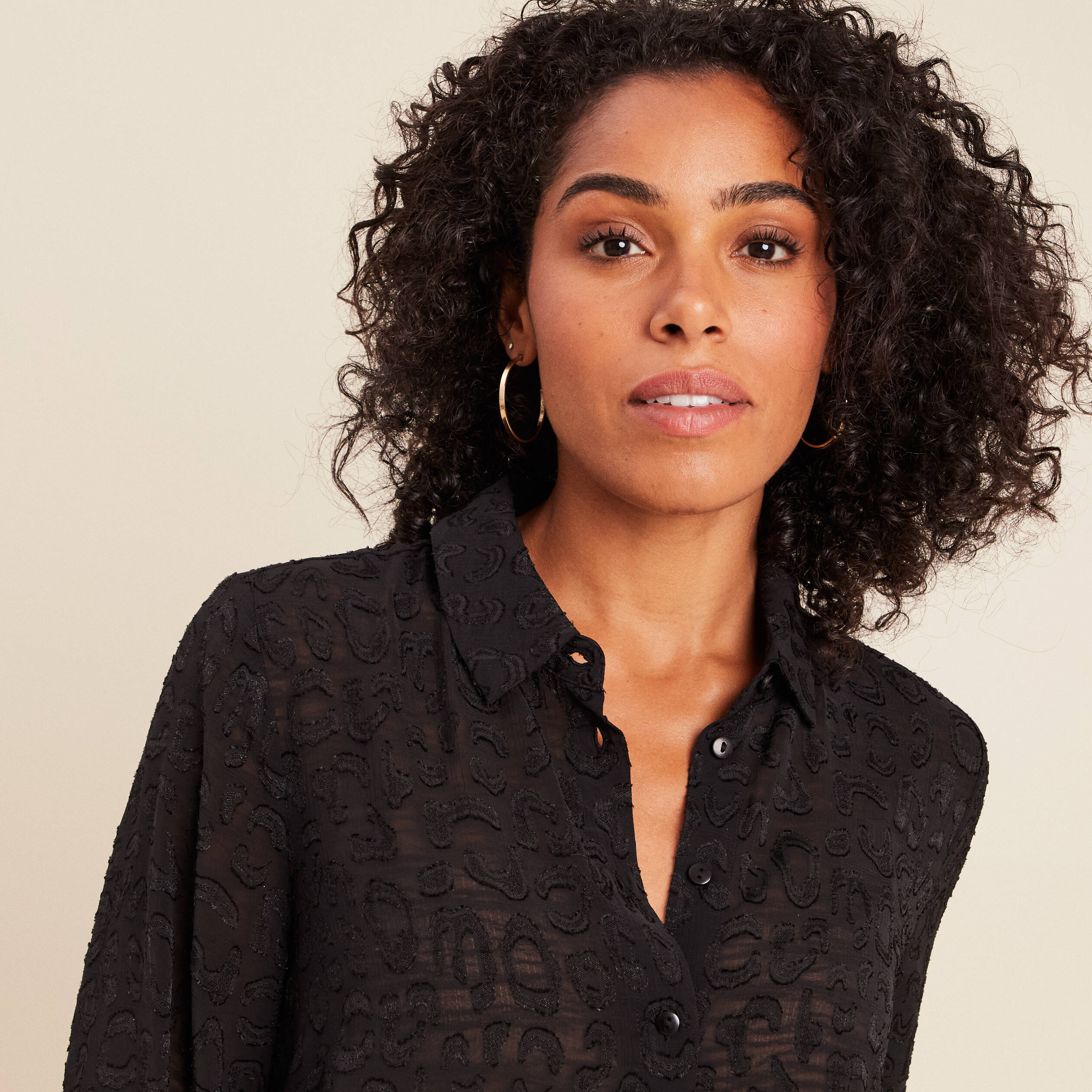 Chemise col chemise manches longues noir femme Bréal