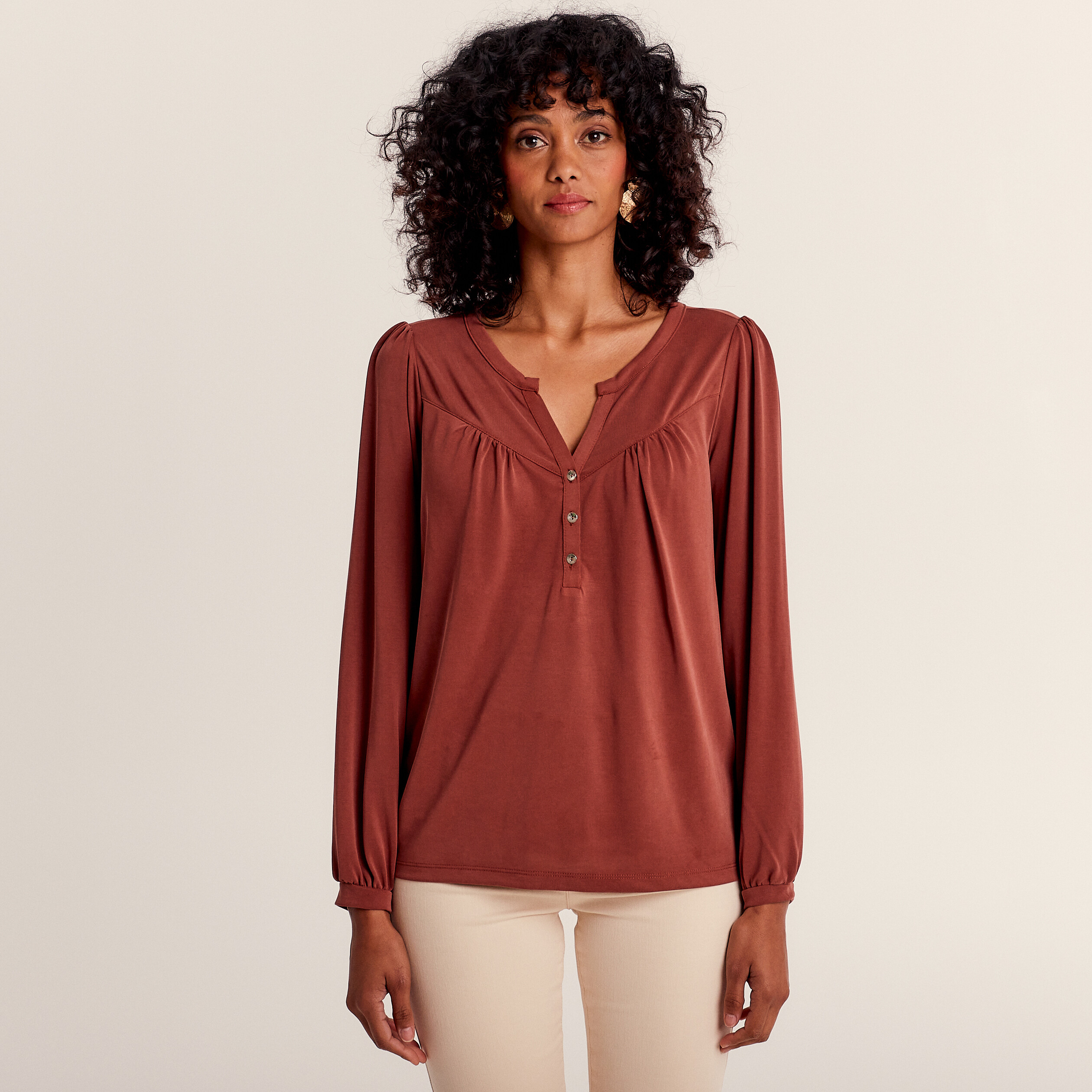 Tee shirt manche longue marron femme top