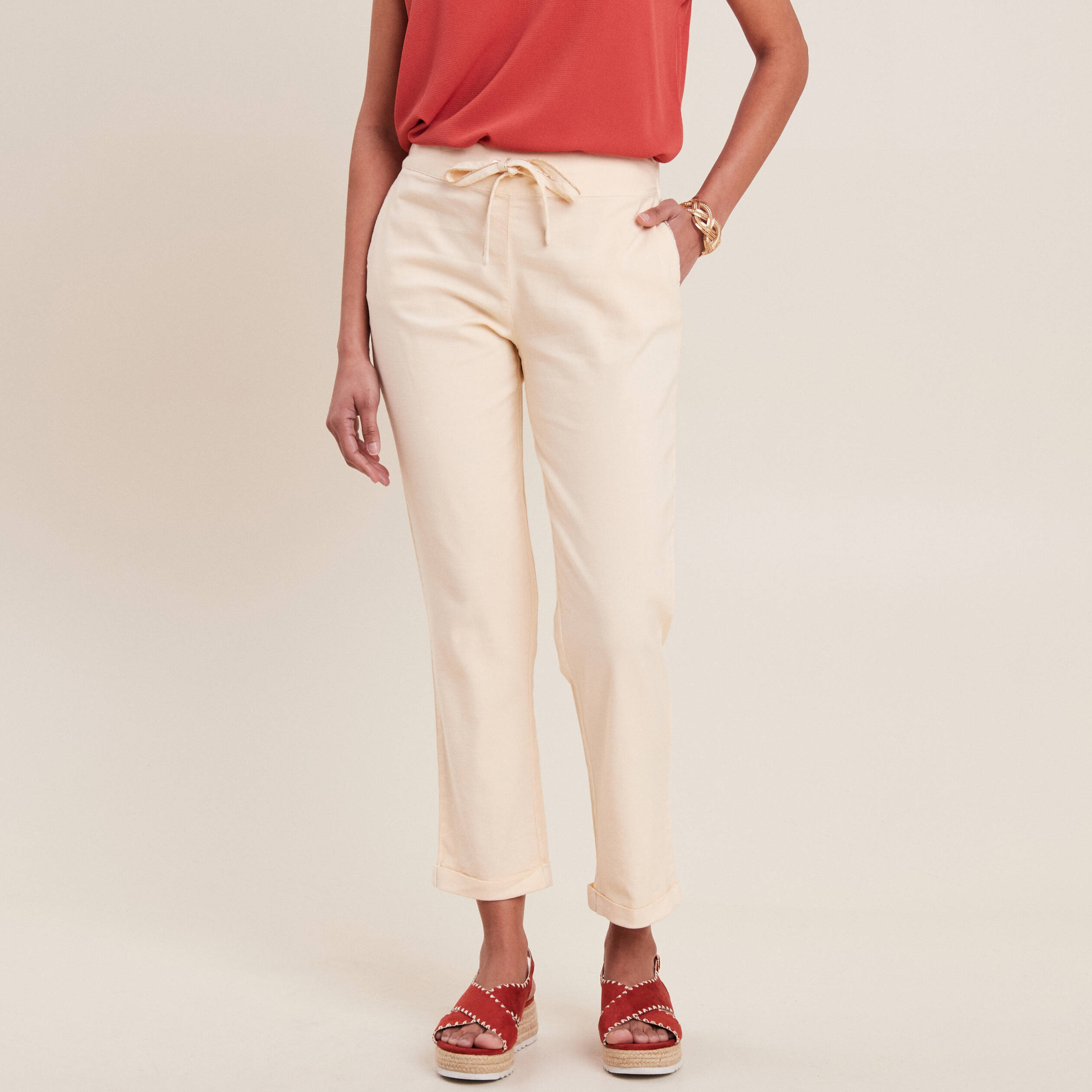 Pantalon carotte 7/8ème ivoire femme