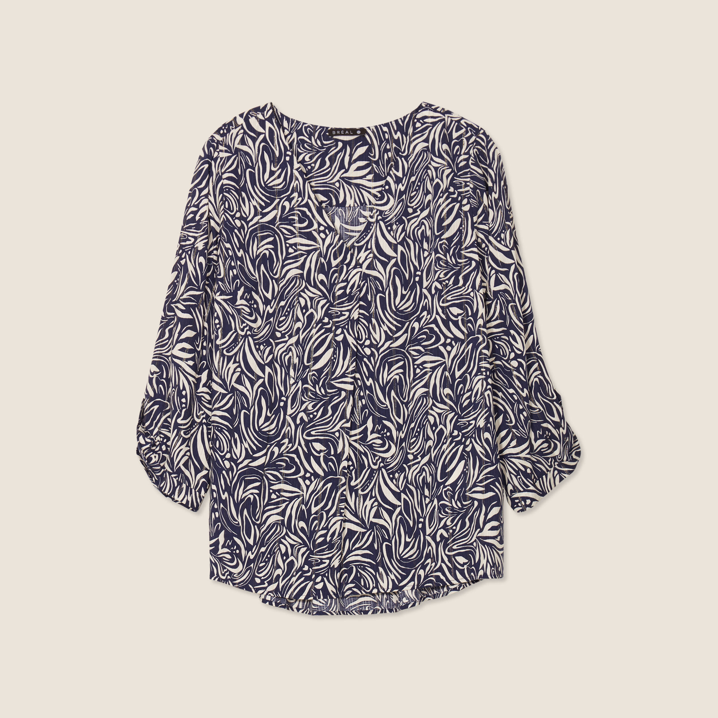 Blouse manches 3/4 bleu femme