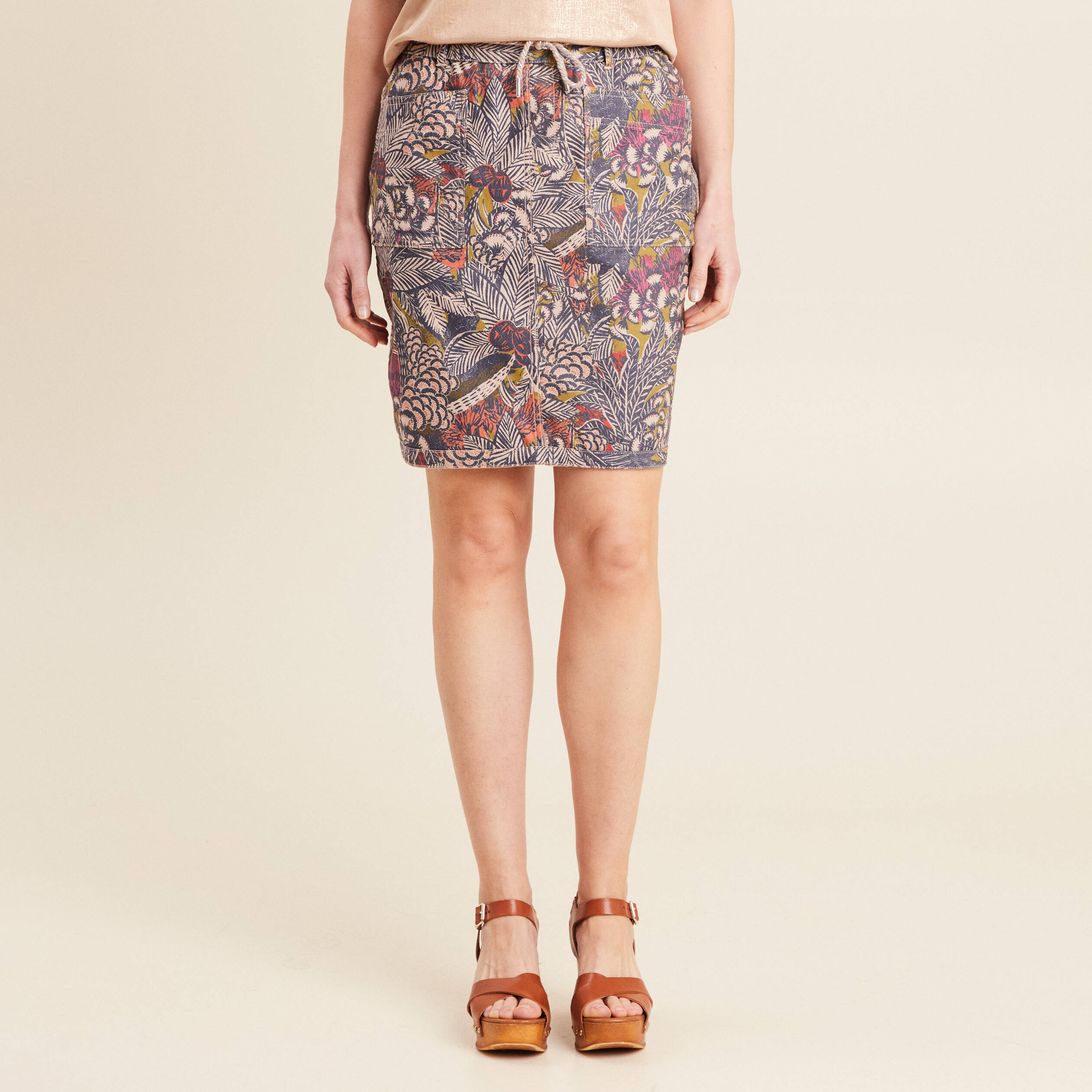 Jupe droite réversible 2 poches taupe femme