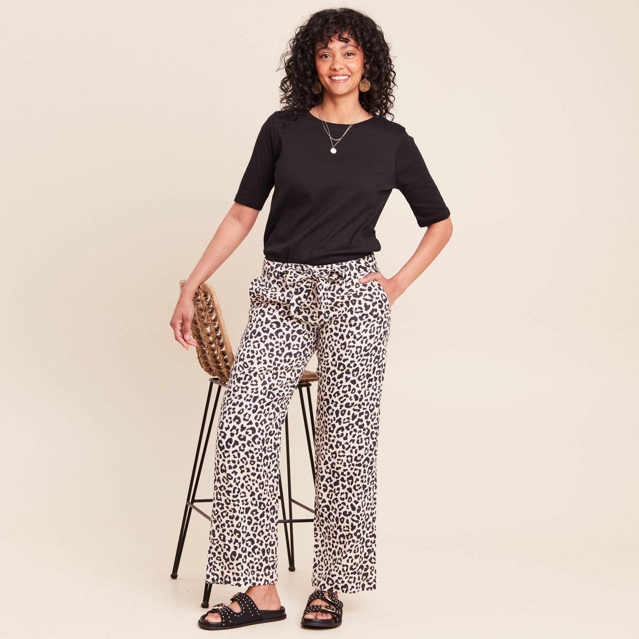 Pantalon large taille standard sable femme