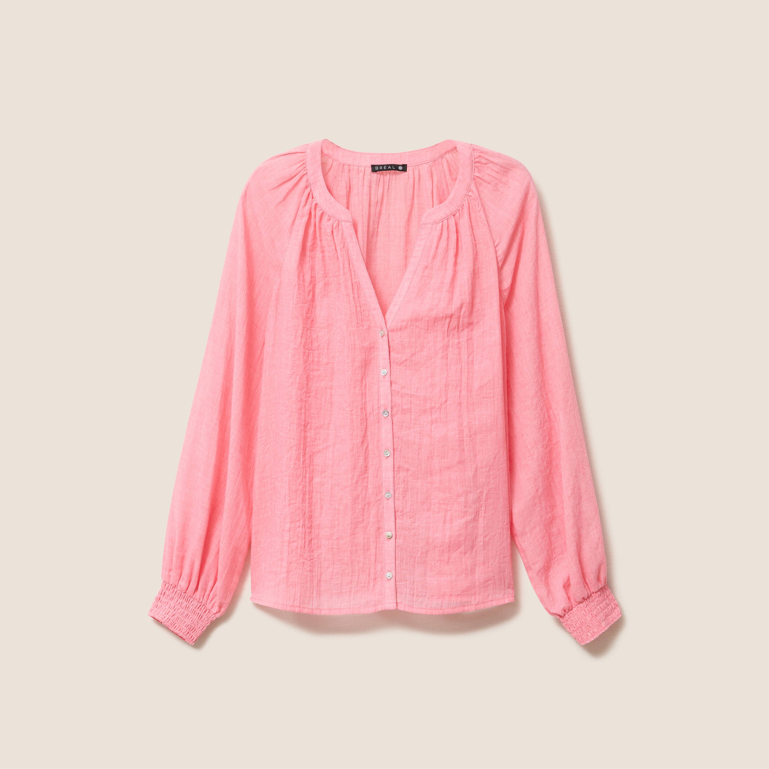 Chemise ample col v manches longues rose femme