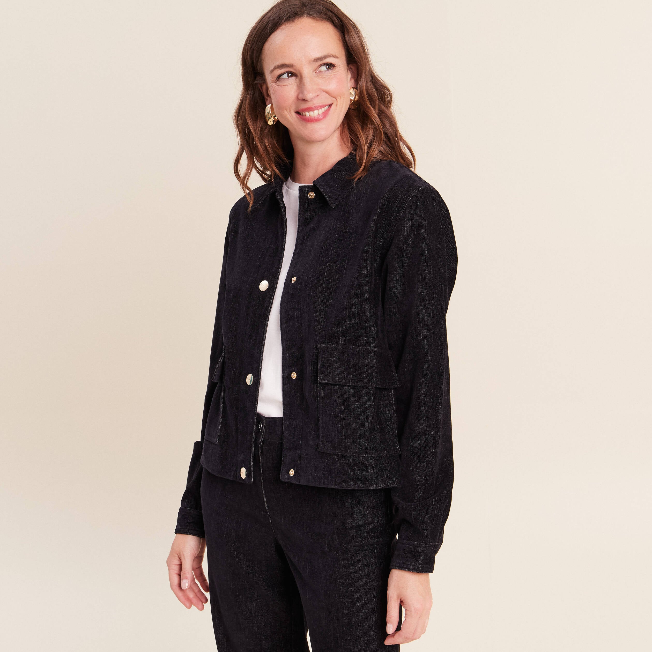Veste courte droite denim brut femme