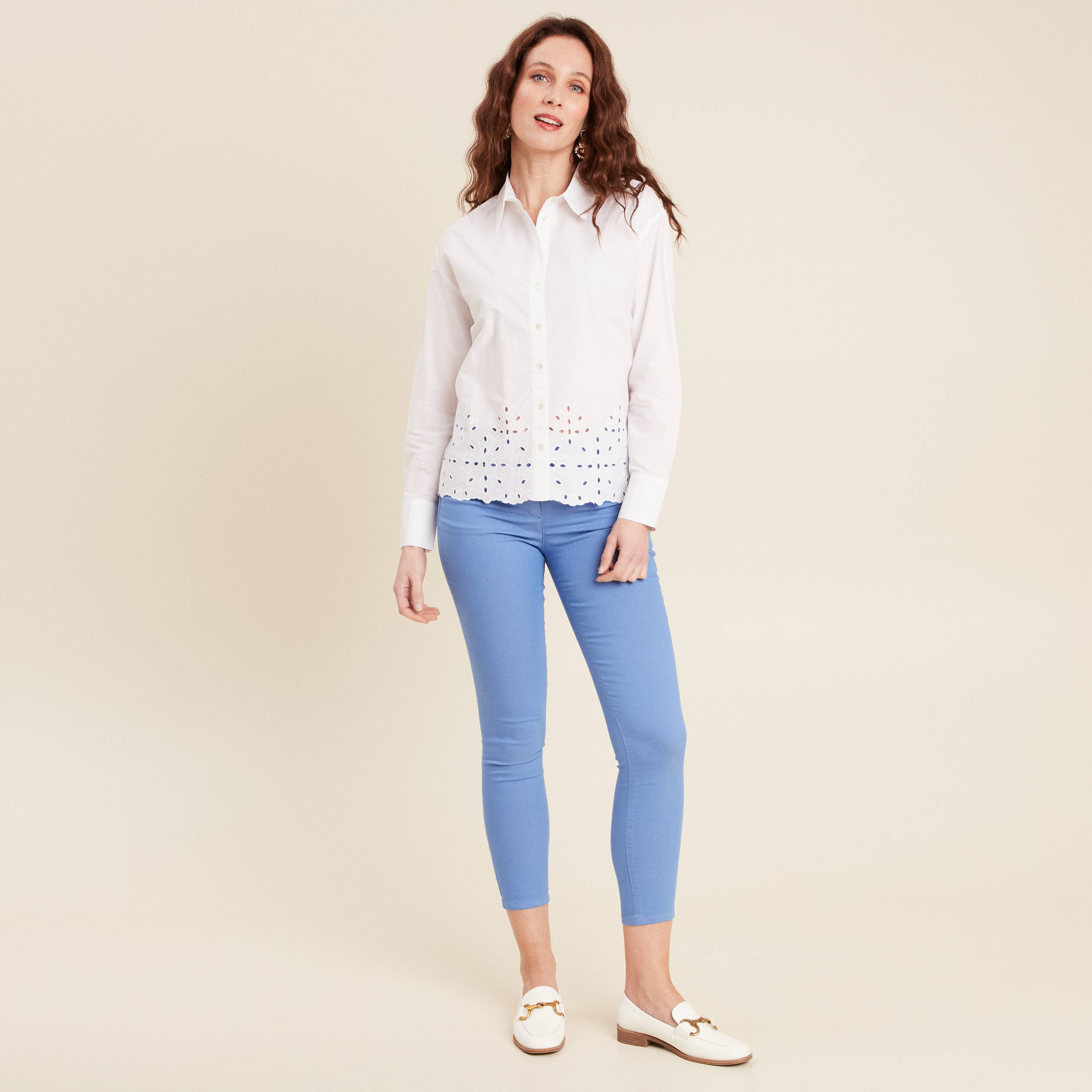 Pantalon léger taille standard 7/8ème bleu ciel femme