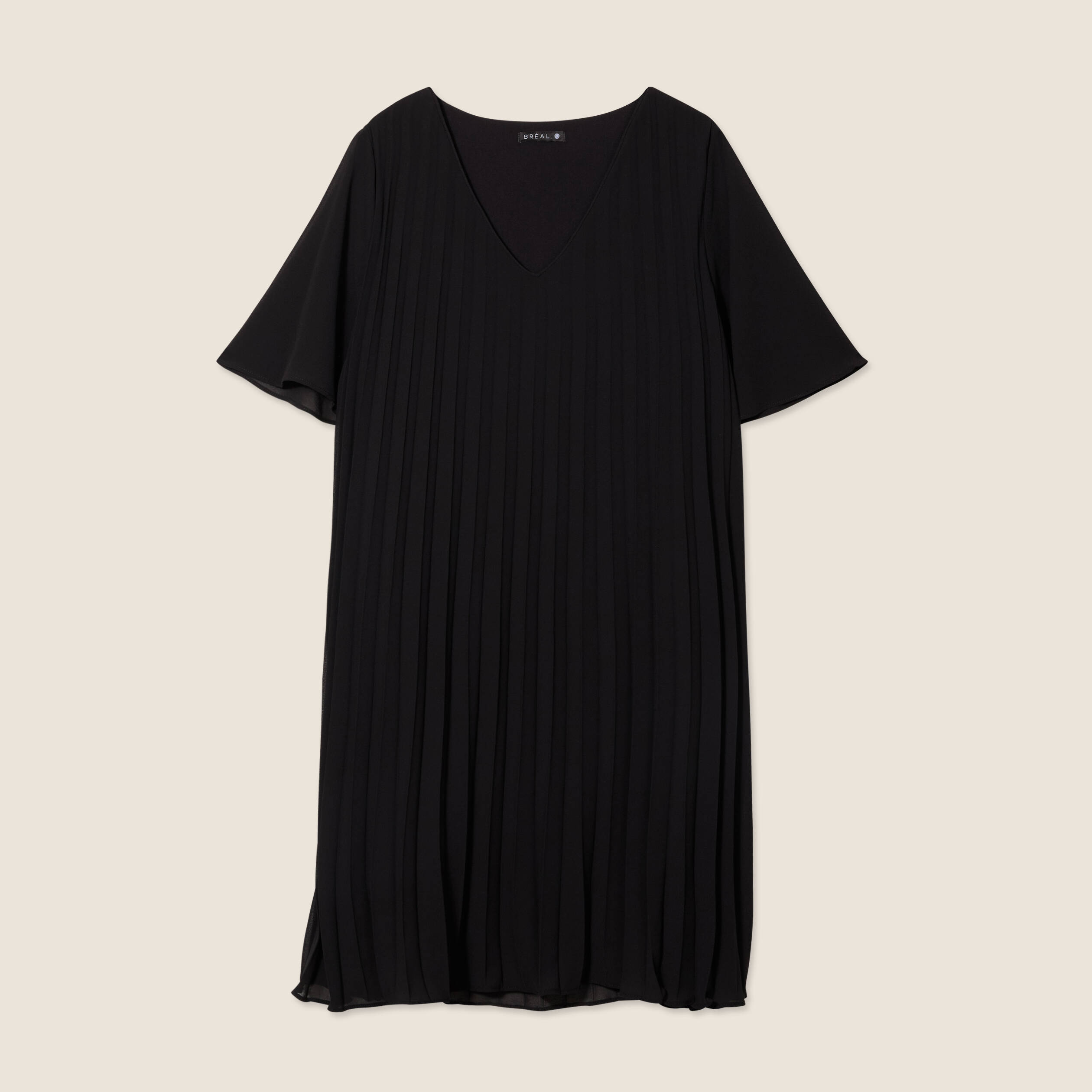 Robe droite plissée noir femme