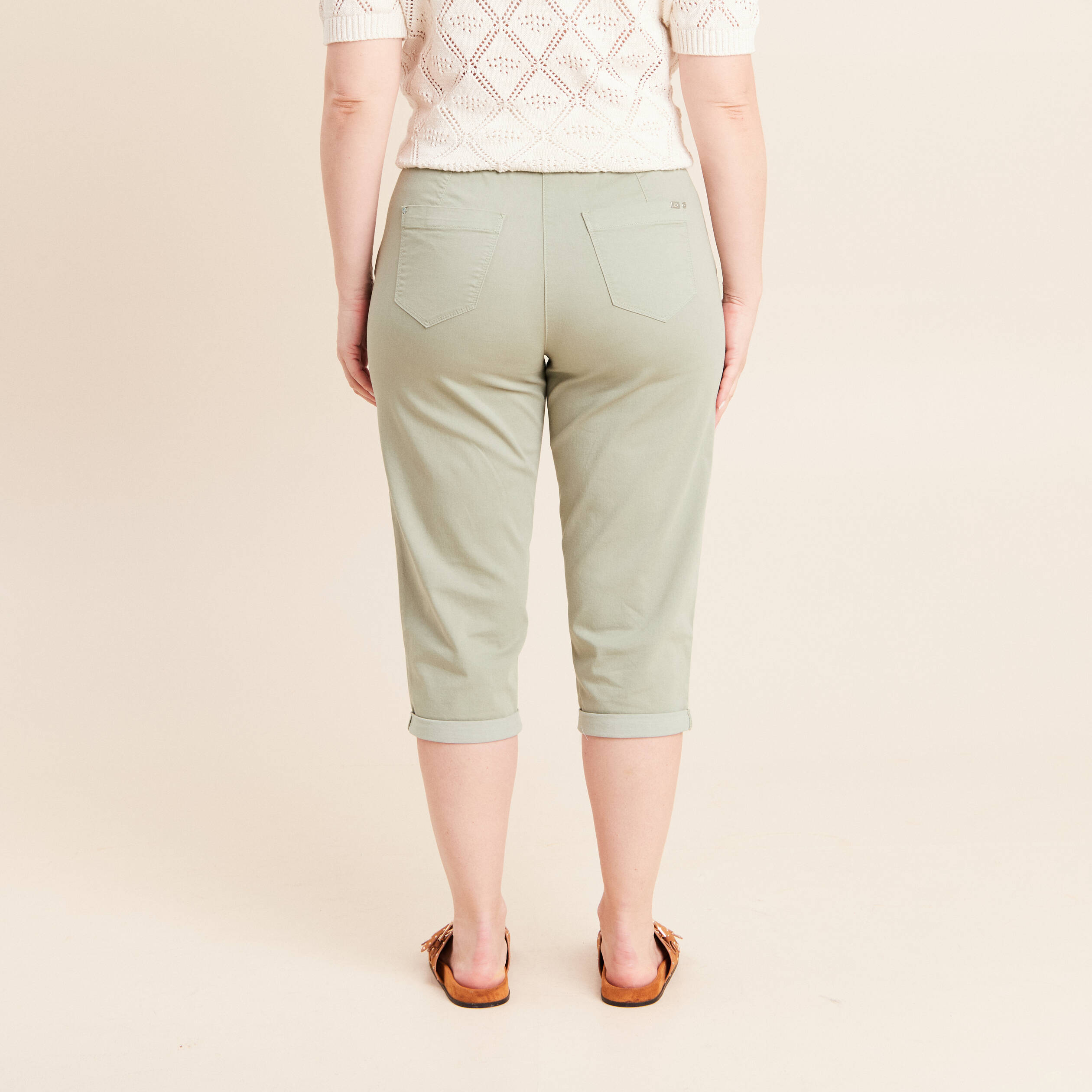 Pantacourt coupe mom large vert clair femme