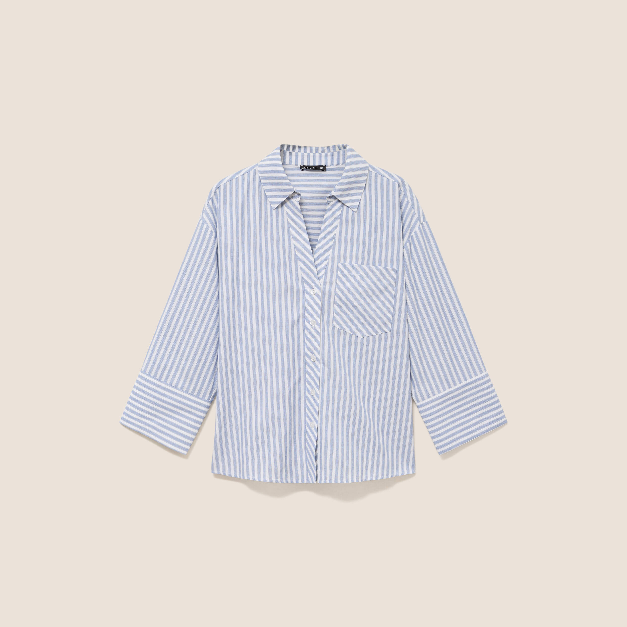 Chemise manches 3/4 bleu femme