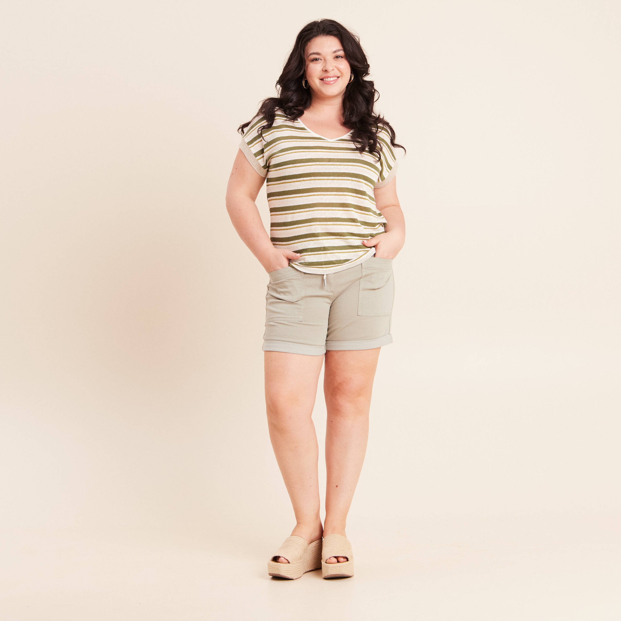 Short droit taille &eacute;lastiqu&eacute;e vert clair femme