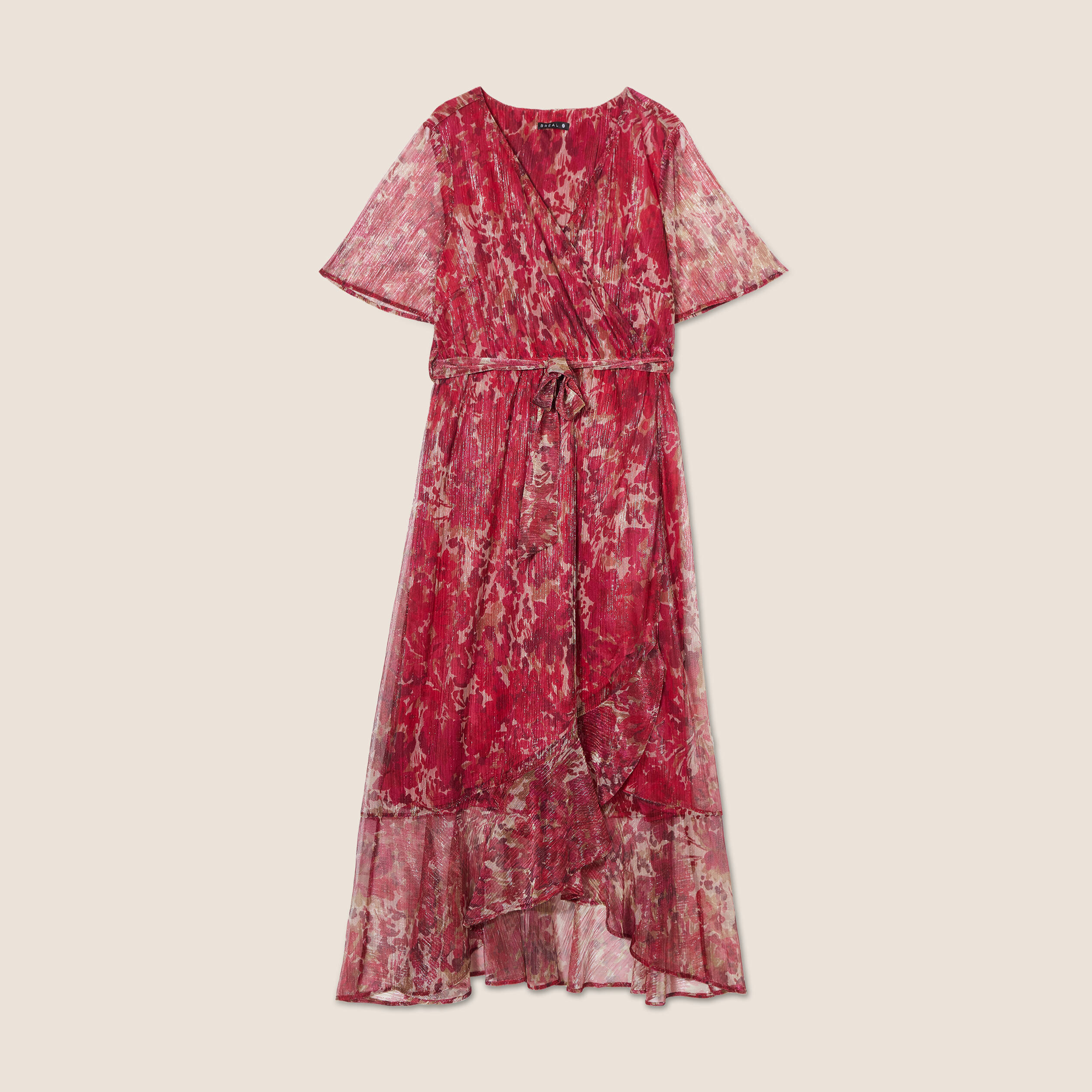 Robe longue portefeuille rose cerise femme