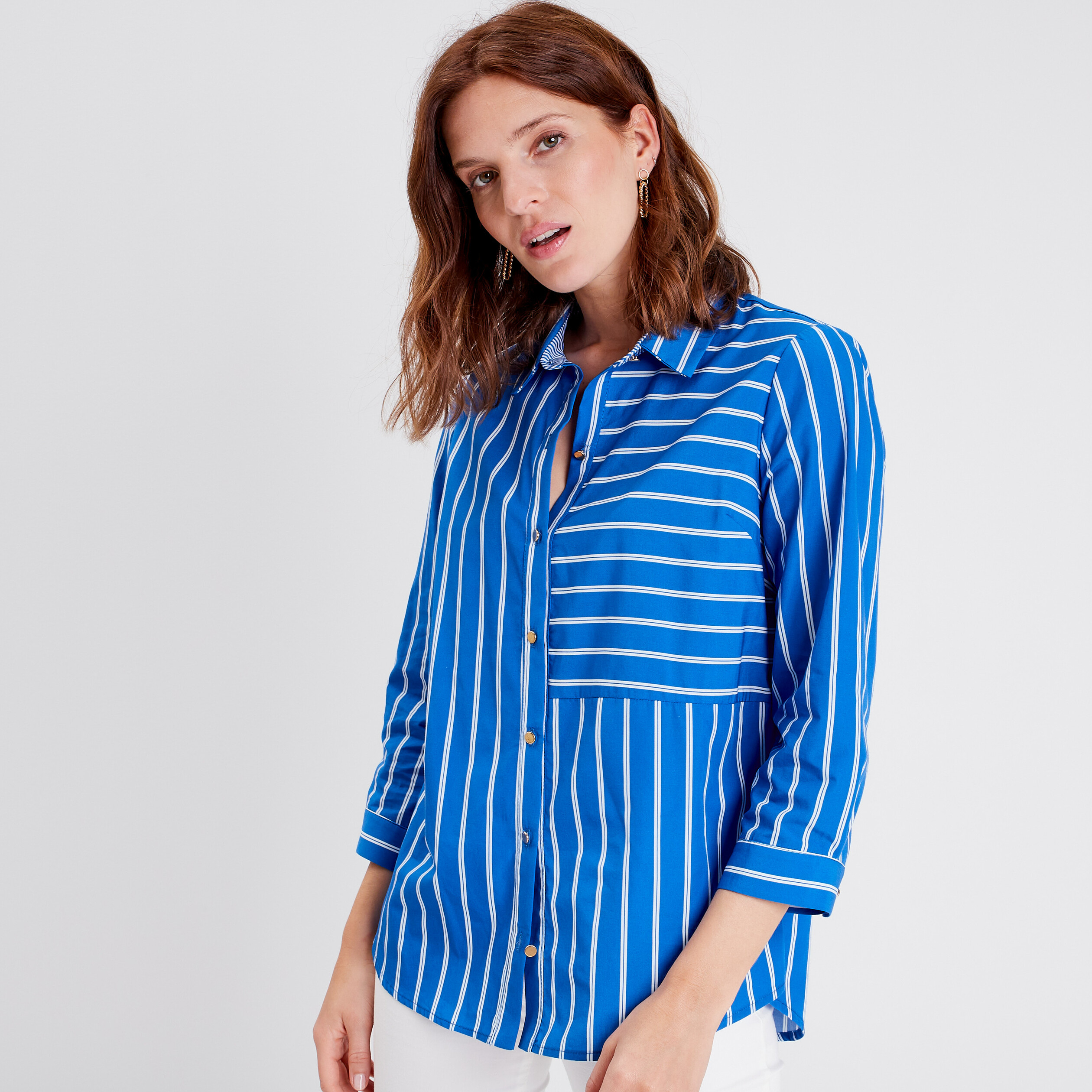 Chemise manches 3/4 bleu roi femme