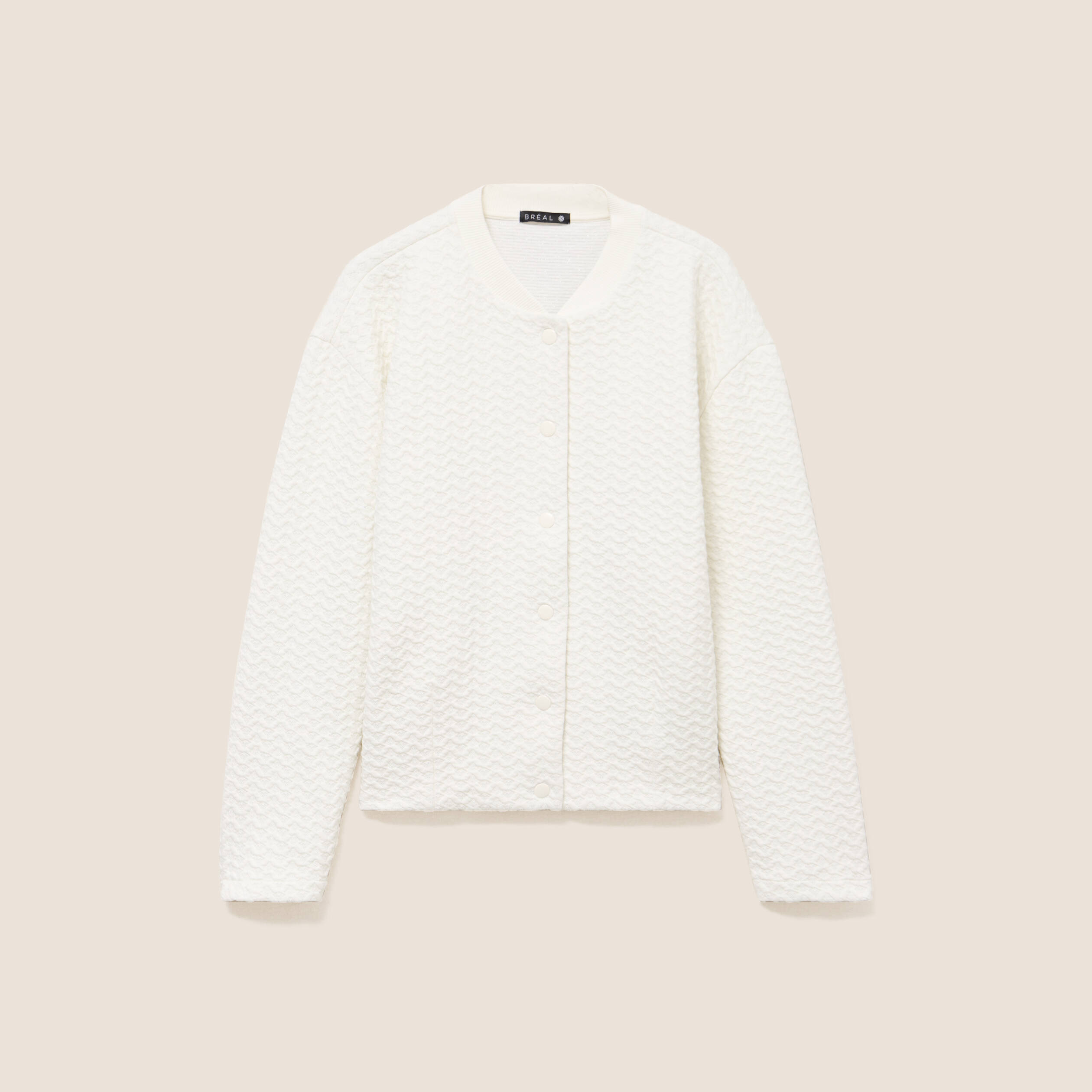 Gilet teddy bas resserr&eacute; manches longues ecru femme