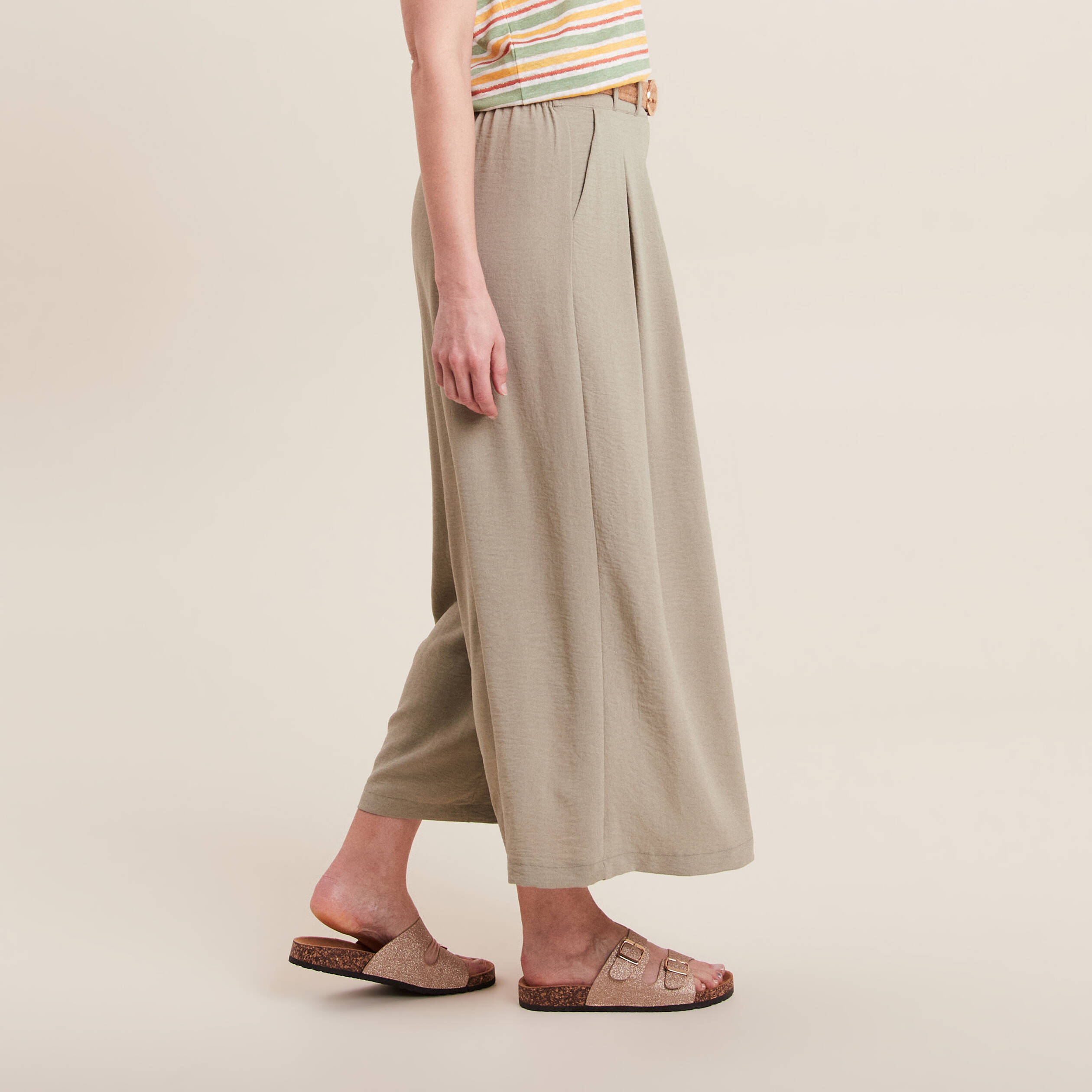 Pantalon jupe-culotte large vert clair femme