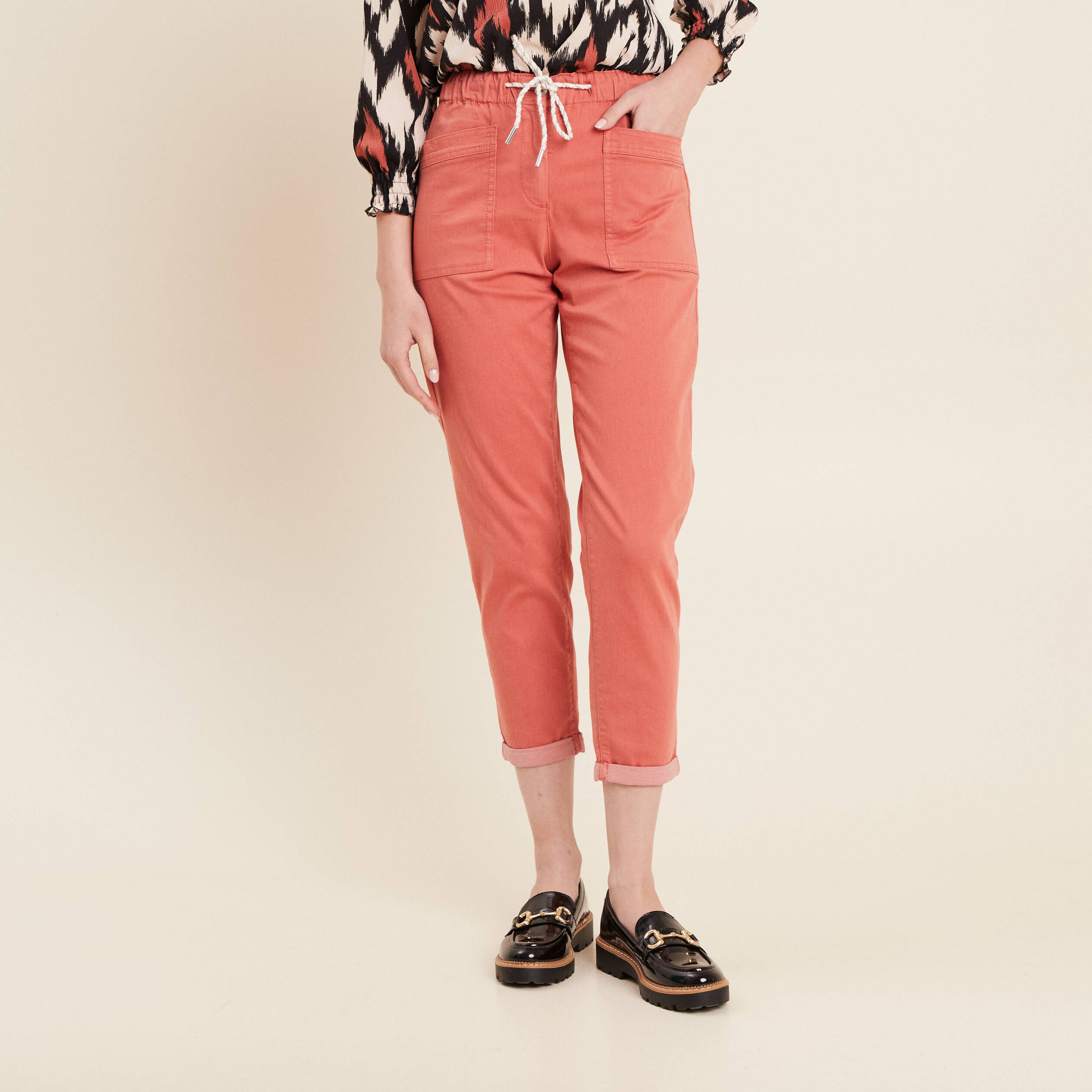pantalon coupe droite a coulisse vieux rose femme Pantalon coupe droite à coulisse vieux rose femme