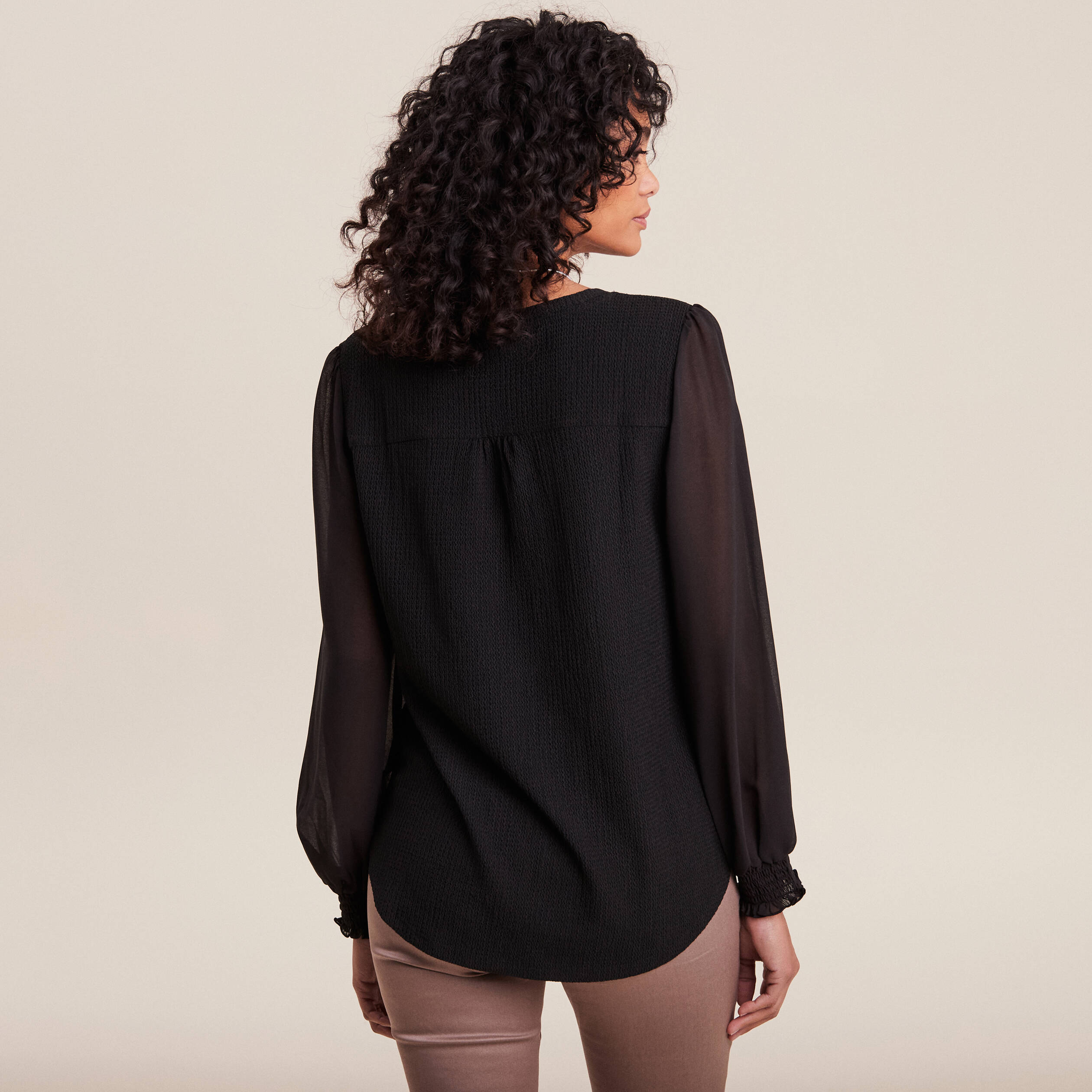 Blouse bi-matière noir femme