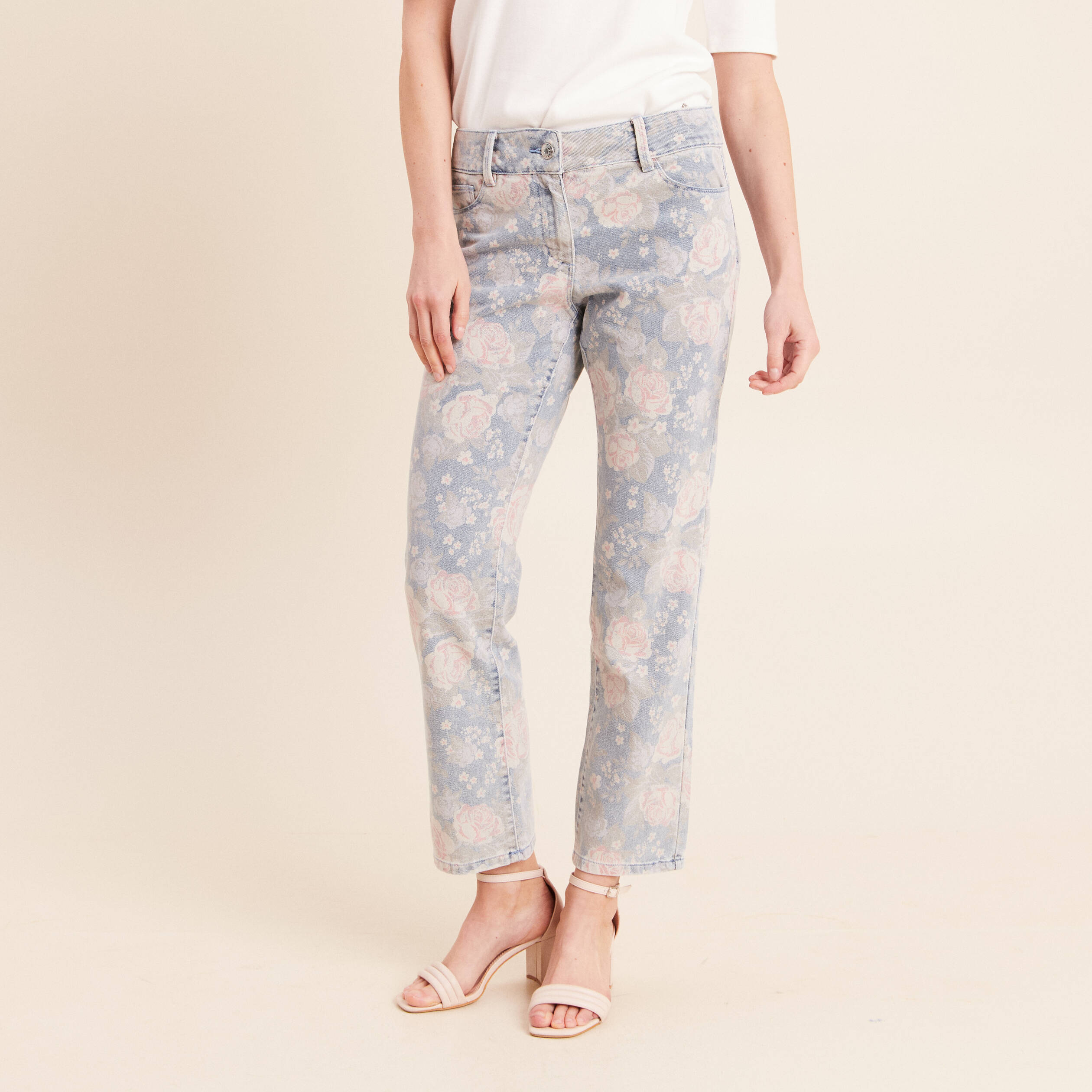 Jean coupe droite 7/8&egrave;me taille standard rose femme