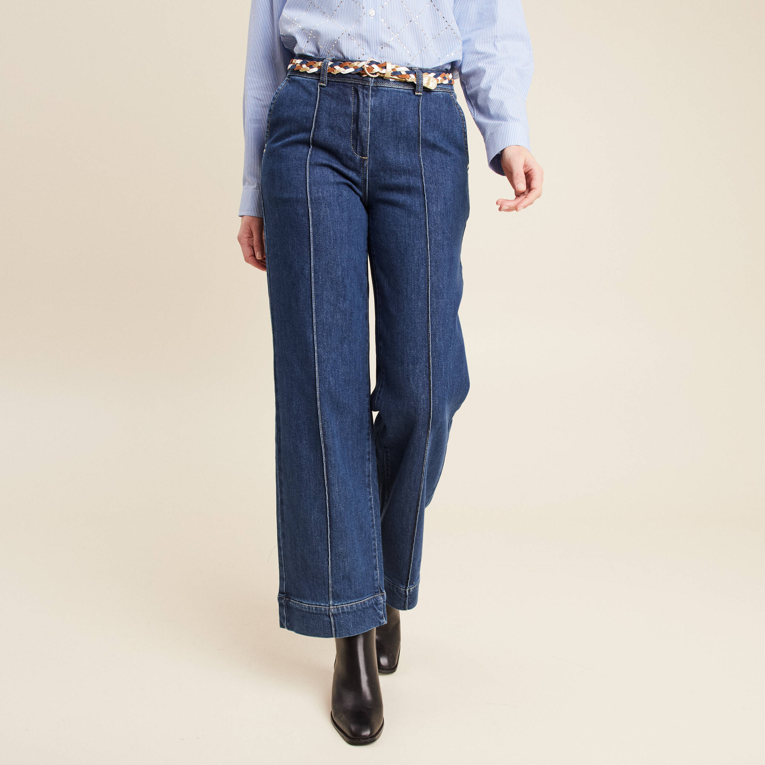 jean large ceinture denim stone femme Jean large ceinturé denim stone femme