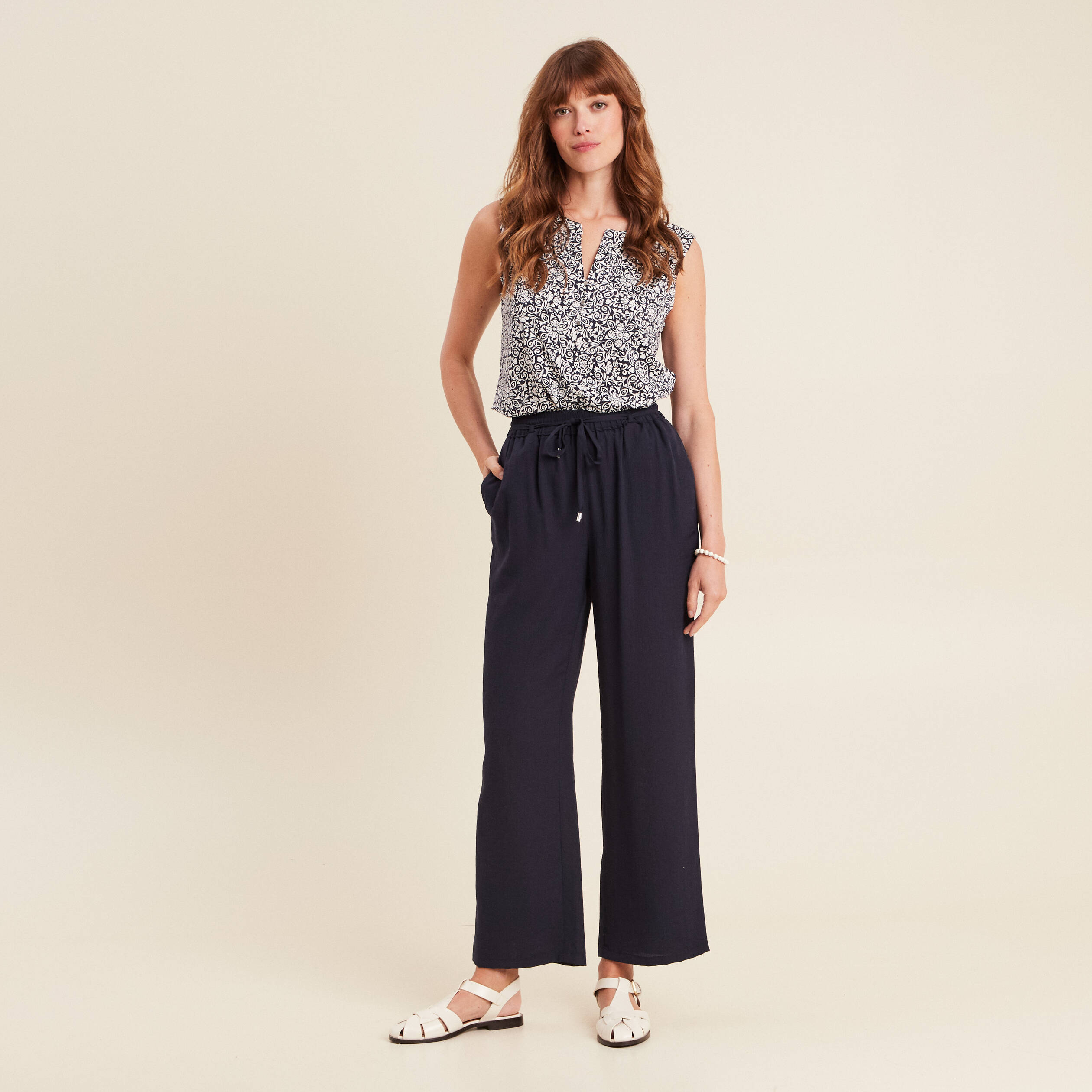 pantalon large 78eme bleu fonce femme Pantalon large 7/8ème bleu foncé femme