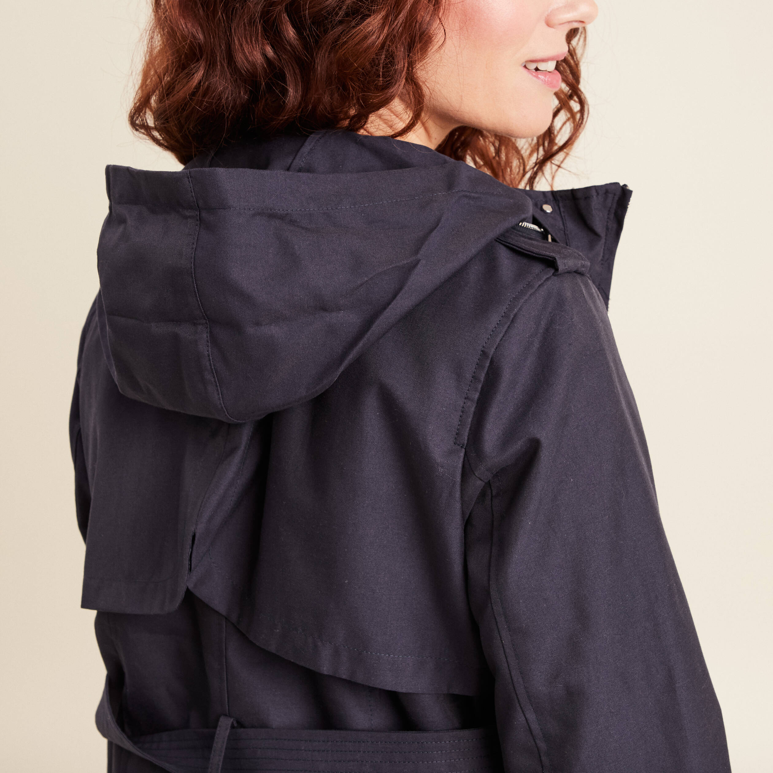 Parka droite ceinturée bleu foncé femme