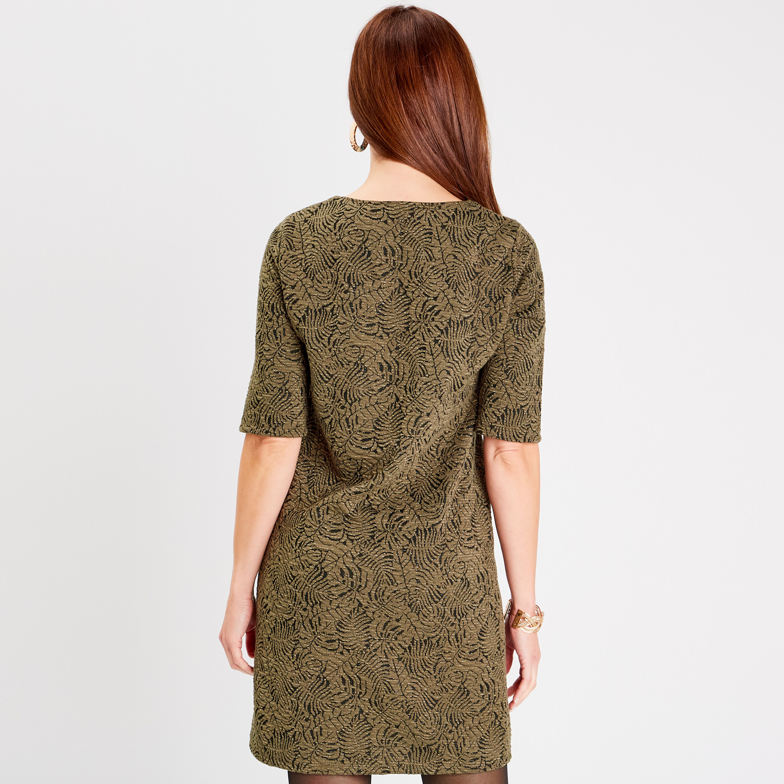 Robe droite manches courtes vert kaki femme Breal