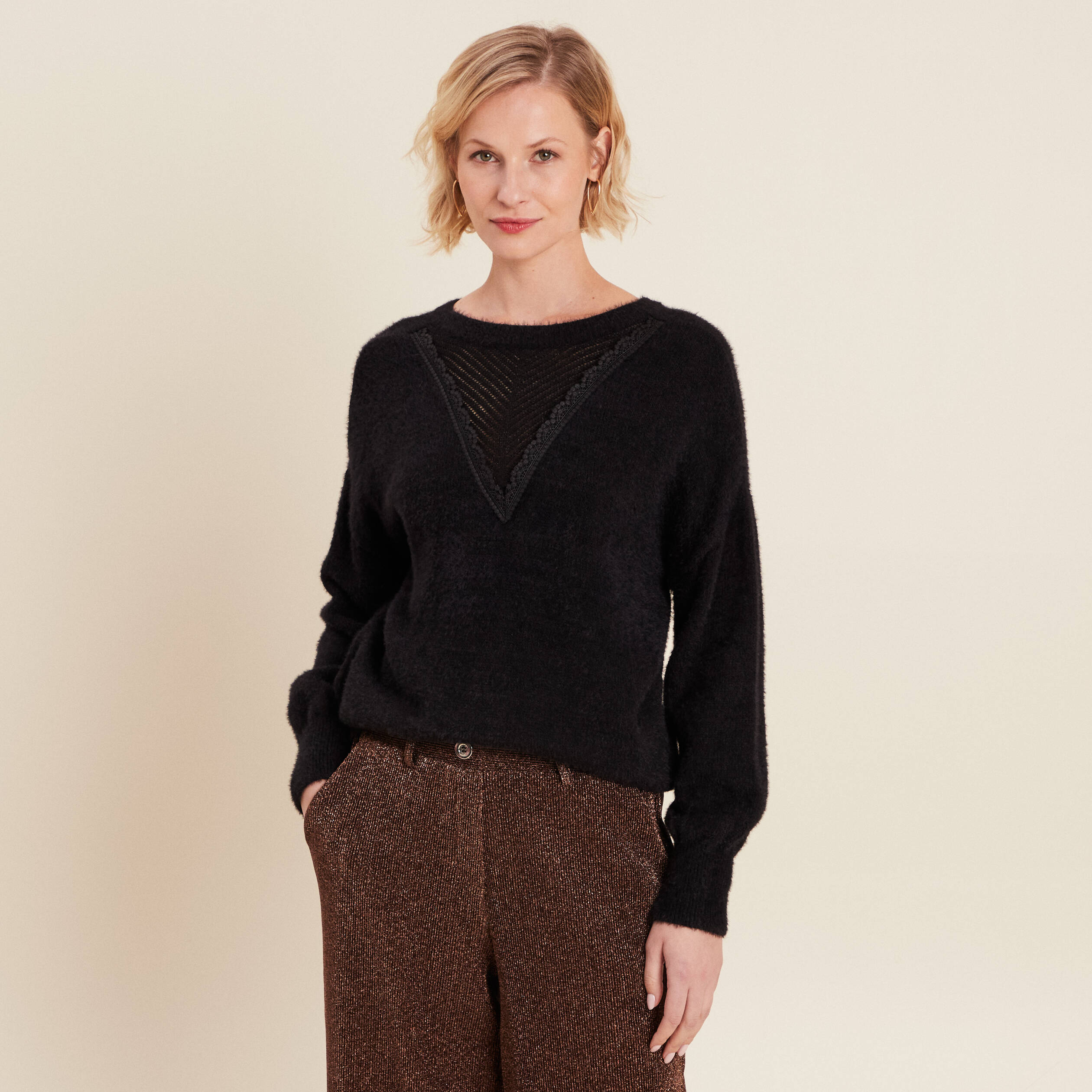 Pull manches longues noir femme