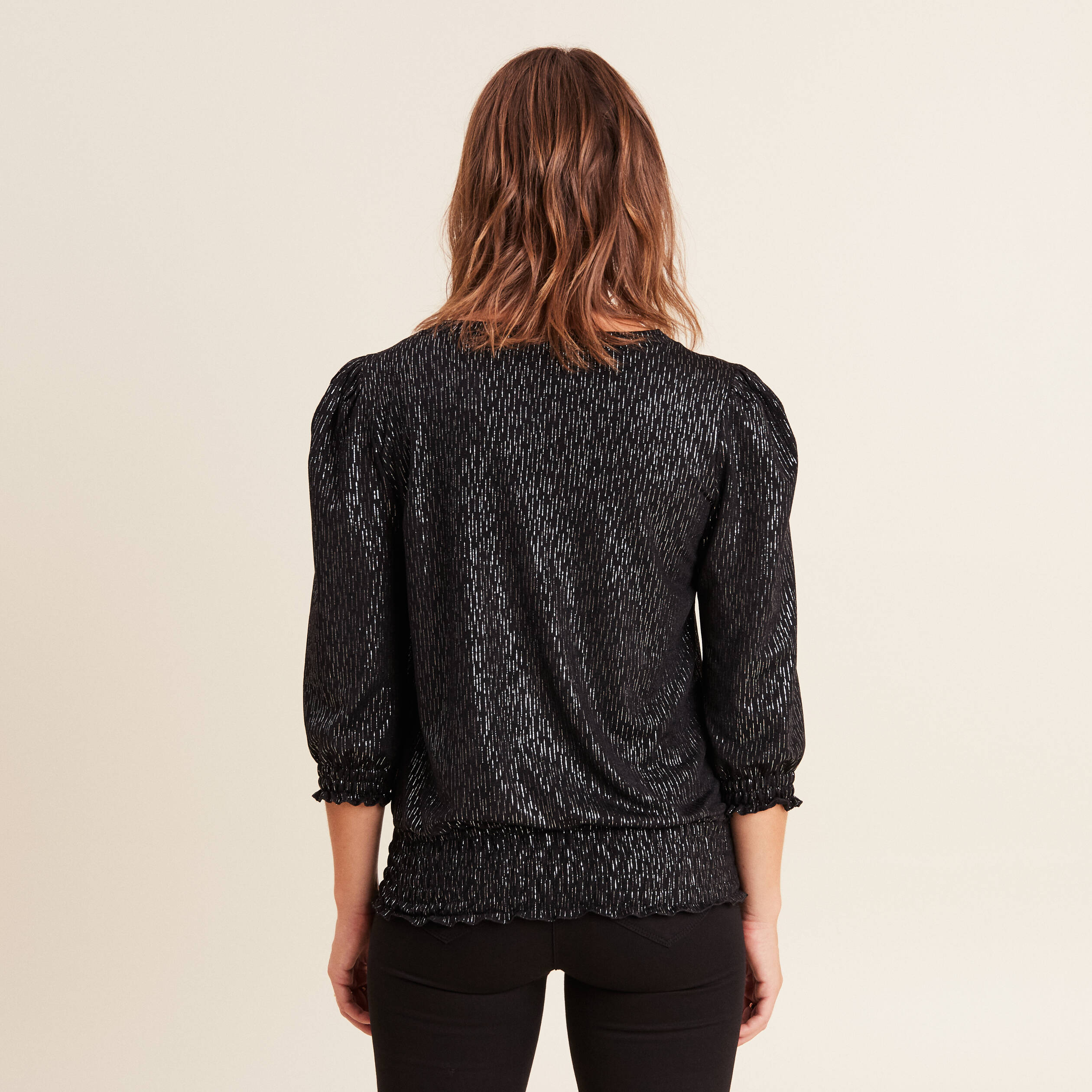 T-shirt manches 3/4 noir femme