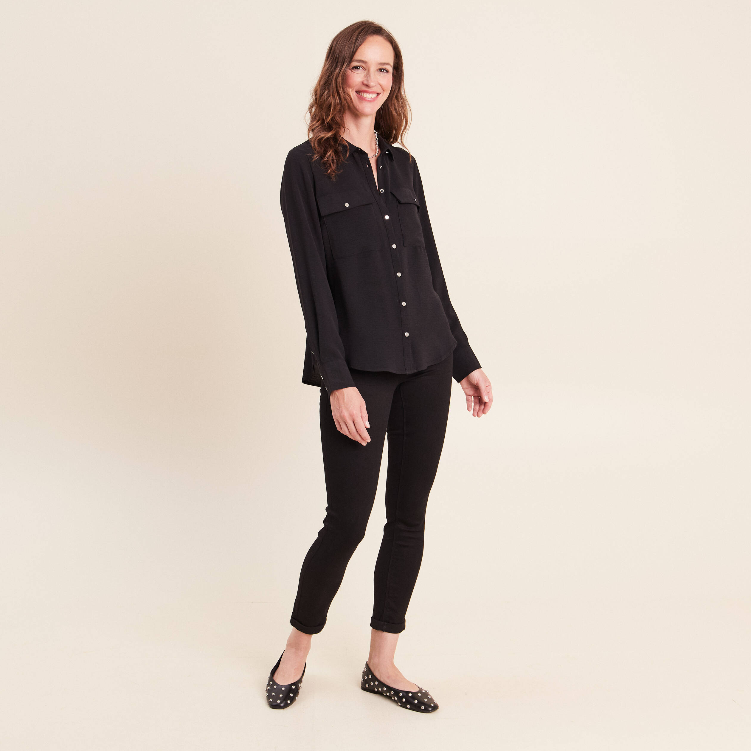 Jean coupe ajust&eacute;e 7/8&egrave;me noir femme