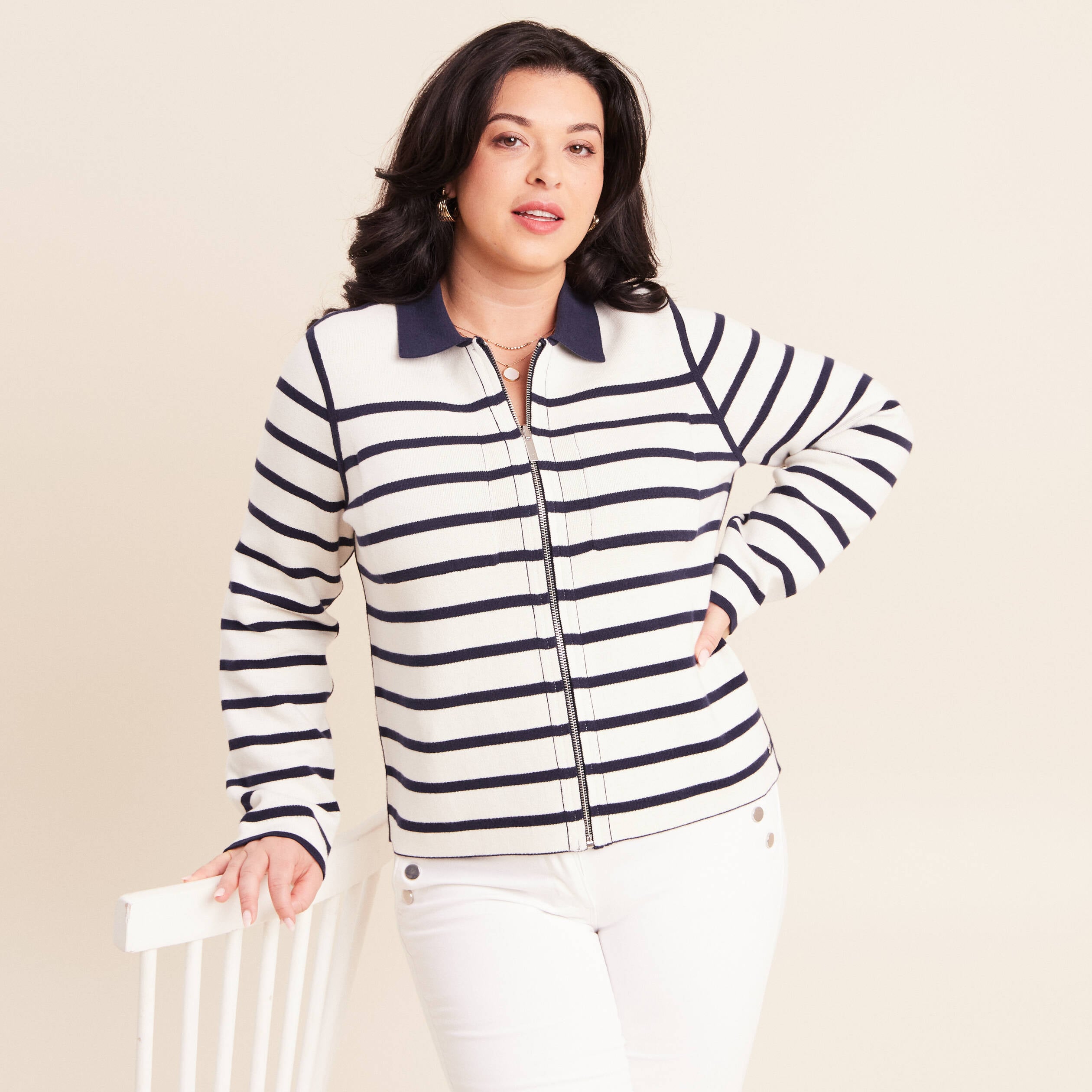 Gilet r&eacute;versible manches longues bleu femme